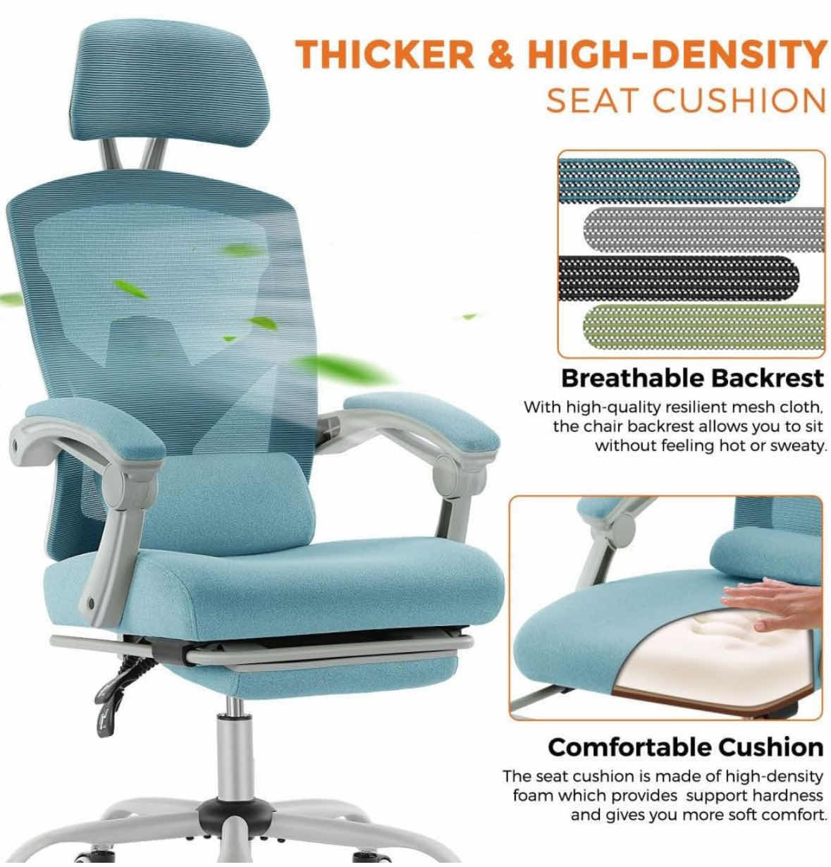 Photo 1 of ERGONOMIC OFFICE CHAIR, HIGH-BACK MESH ROLLING SWIVEL ARMCHAIR W RETRACTABLE FOOTREST (BLUE GREEN)