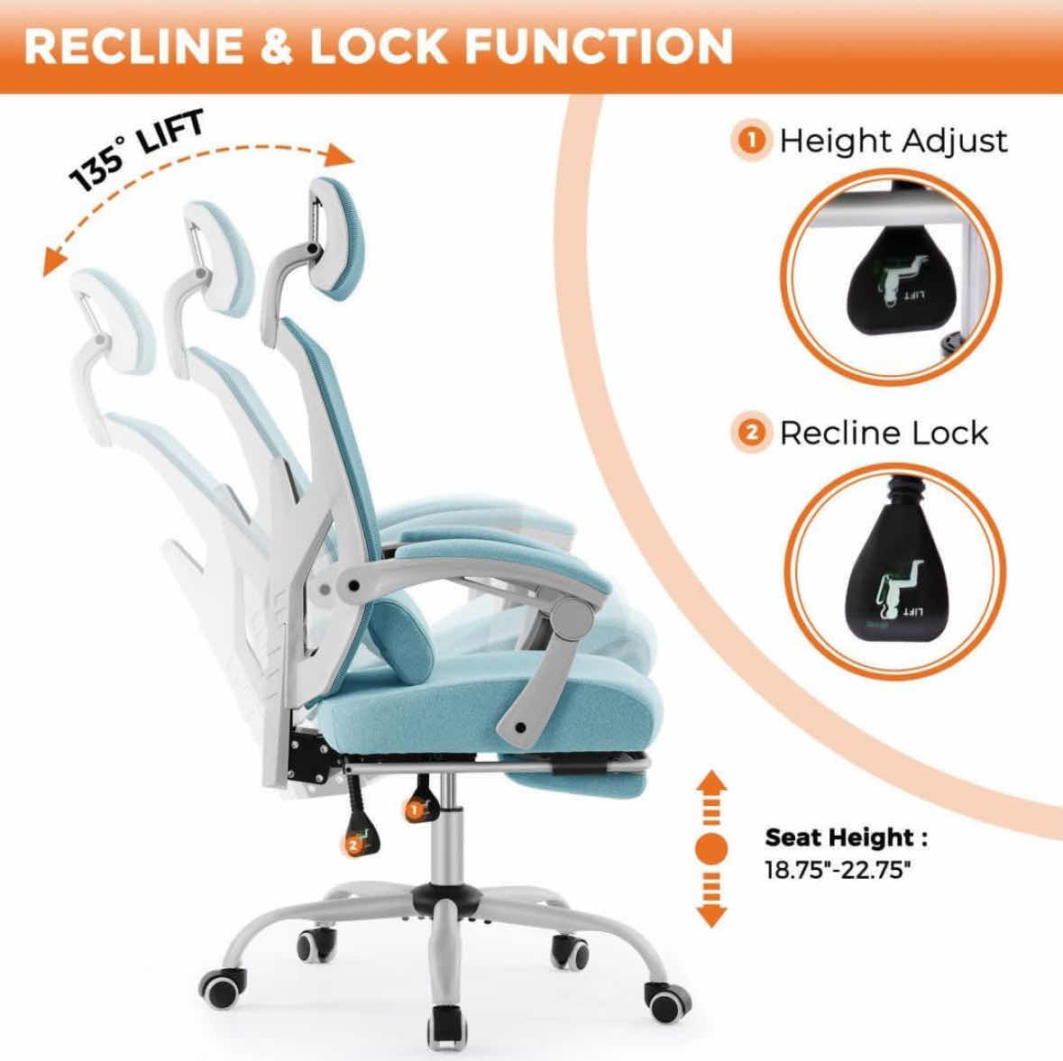 Photo 1 of ERGONOMIC OFFICE CHAIR, HIGH-BACK MESH ROLLING SWIVEL ARMCHAIR W RETRACTABLE FOOTREST (BLUE GREEN)