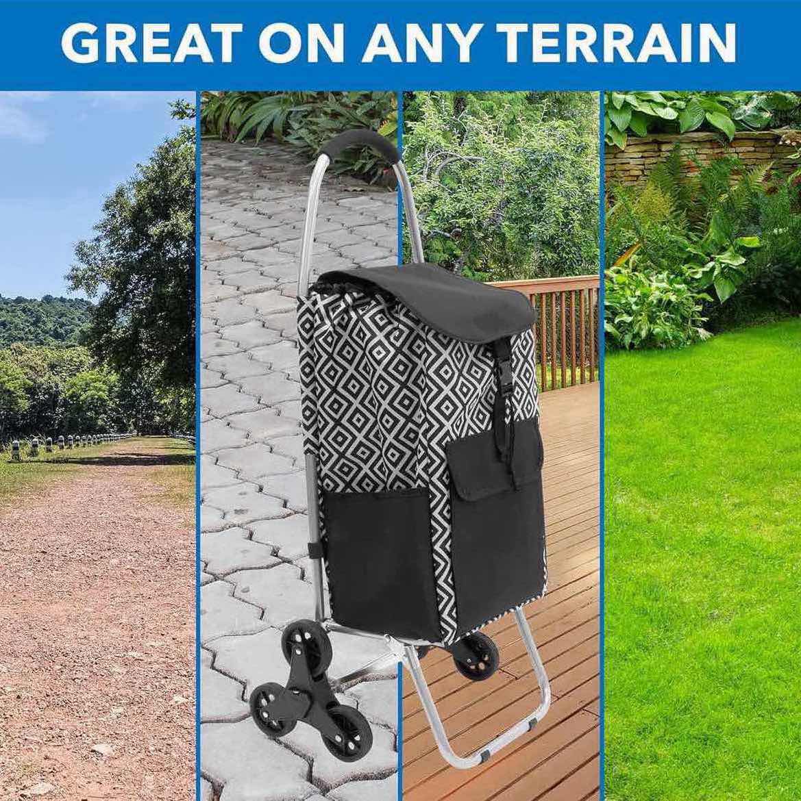 Photo 1 of MOUNT-IT! STAIR CLIMBER SHOPPING CART W BAG, CONVERTS TO TROLLEY CART W 55 LB CAPACITY (BLACK/WHITE)