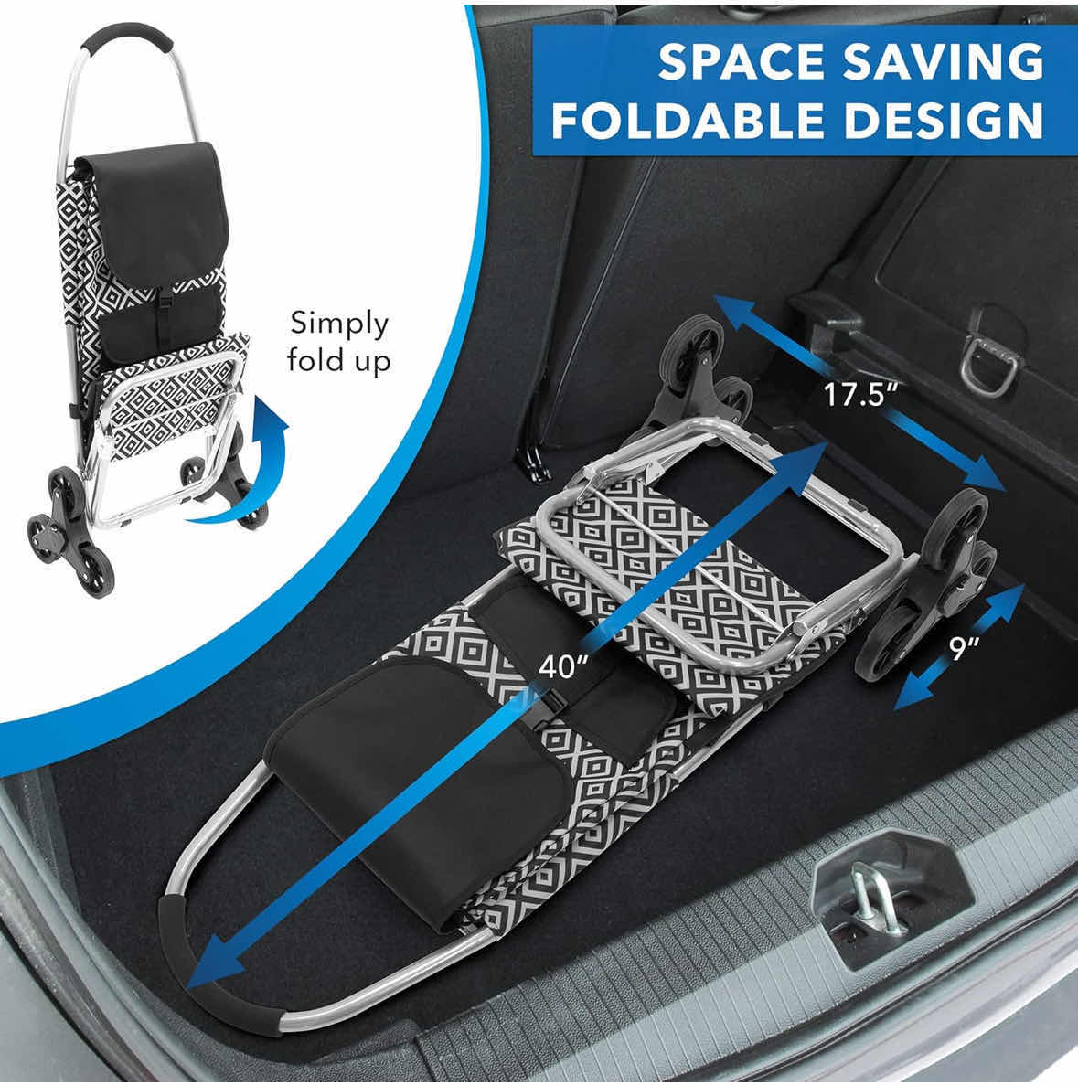 Photo 1 of MOUNT-IT! STAIR CLIMBER SHOPPING CART W BAG, CONVERTS TO TROLLEY CART W 55 LB CAPACITY (BLACK/WHITE)