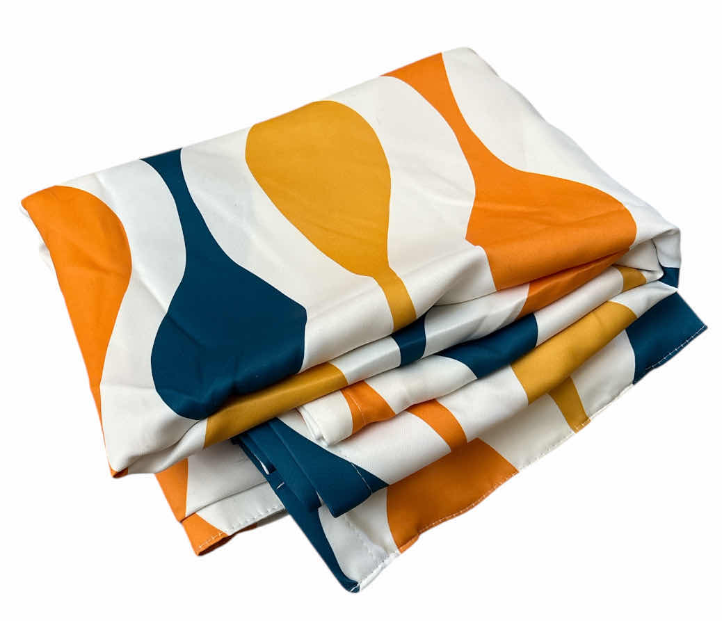 Photo 1 of HALF MOON 2 PC GEOMETRIC ROOM DARKENING CURTAIN SET, 84” X 52” (TURQUOISE/ORANGE)