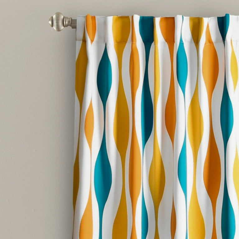 Photo 1 of HALF MOON 2 PC GEOMETRIC ROOM DARKENING CURTAIN SET, 84” X 52” (TURQUOISE/ORANGE)