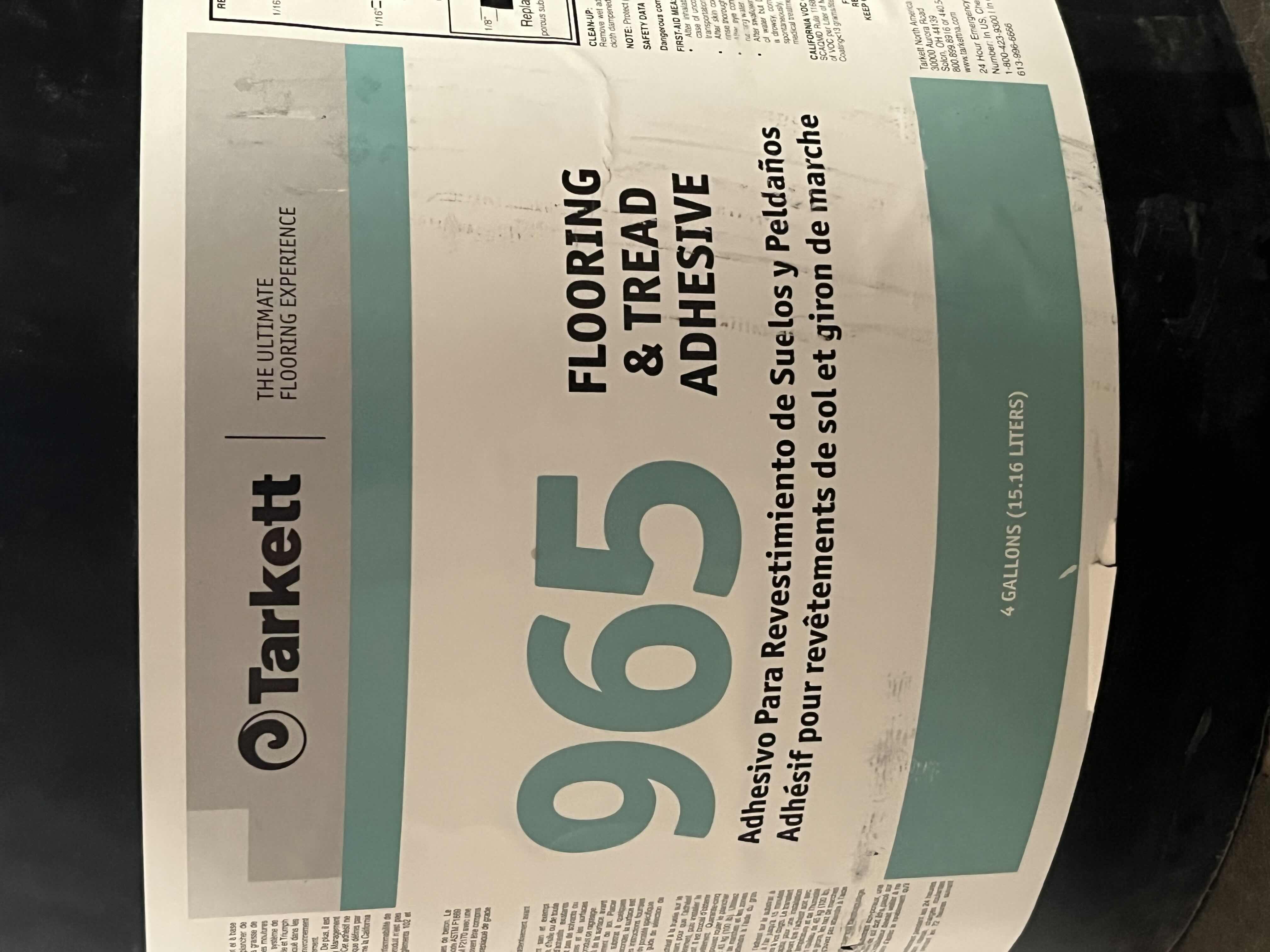 Photo 1 of TARKETT 964 FLOORING & TREAD ADHESIVE 4GAL BUCKET (READ NOTES)