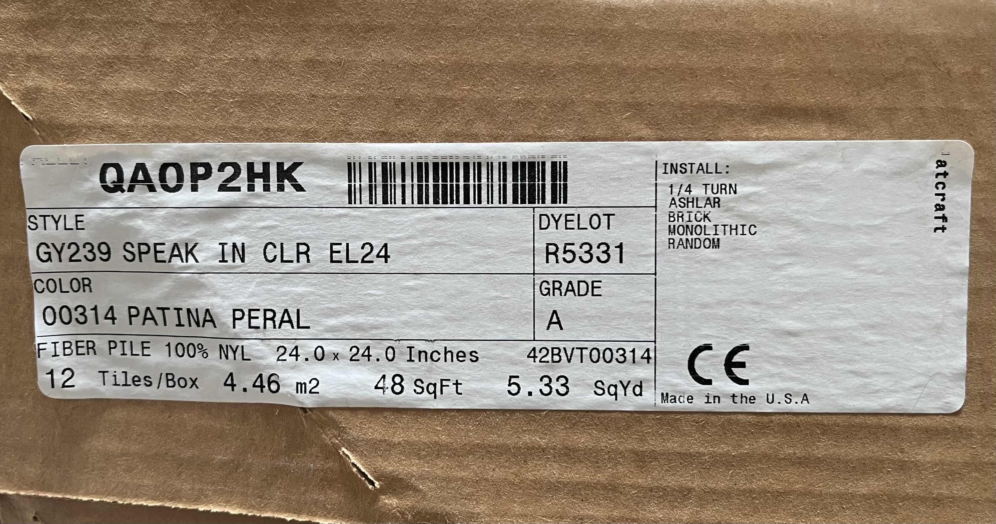 Photo 1 of PATCRAFT PATINA PEARL FINISH CARPET TILE 24” X 24” (48SQFT PER CASE/13CASES APPROX 624SQFT TOTAL) READ NOTES