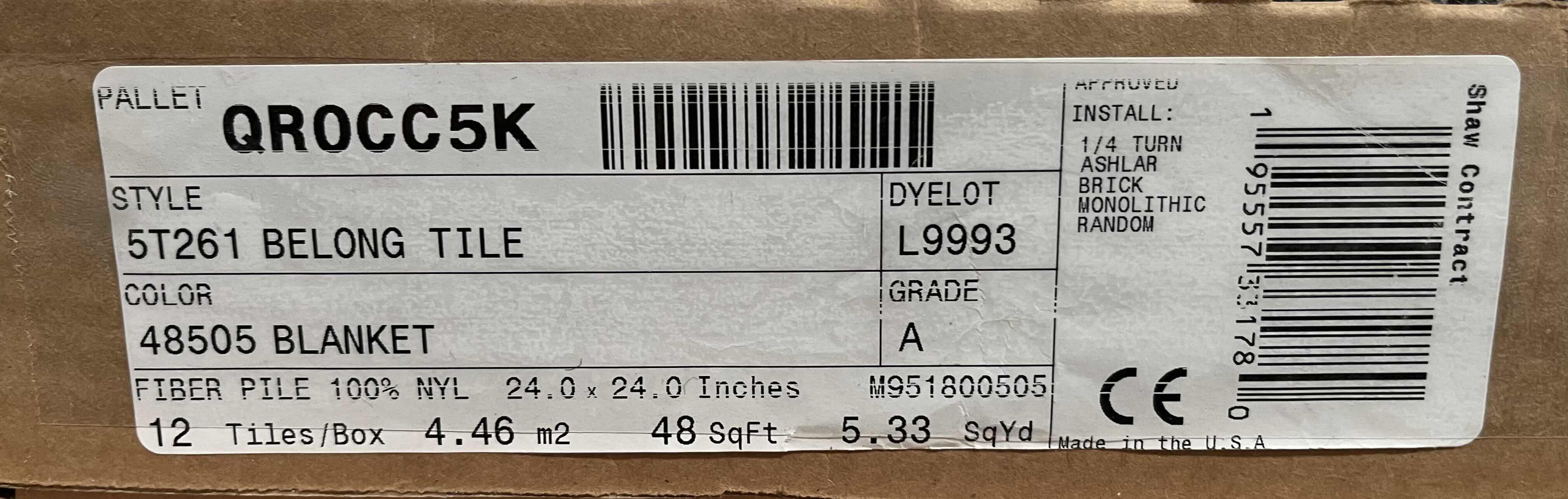 Photo 1 of SHAW BELONG BLANKET FINISH CARPET TILE 24” X 24” (48SQFT PER CASE/6CASES APPROX 288SQFT TOTAL) READ NOTES