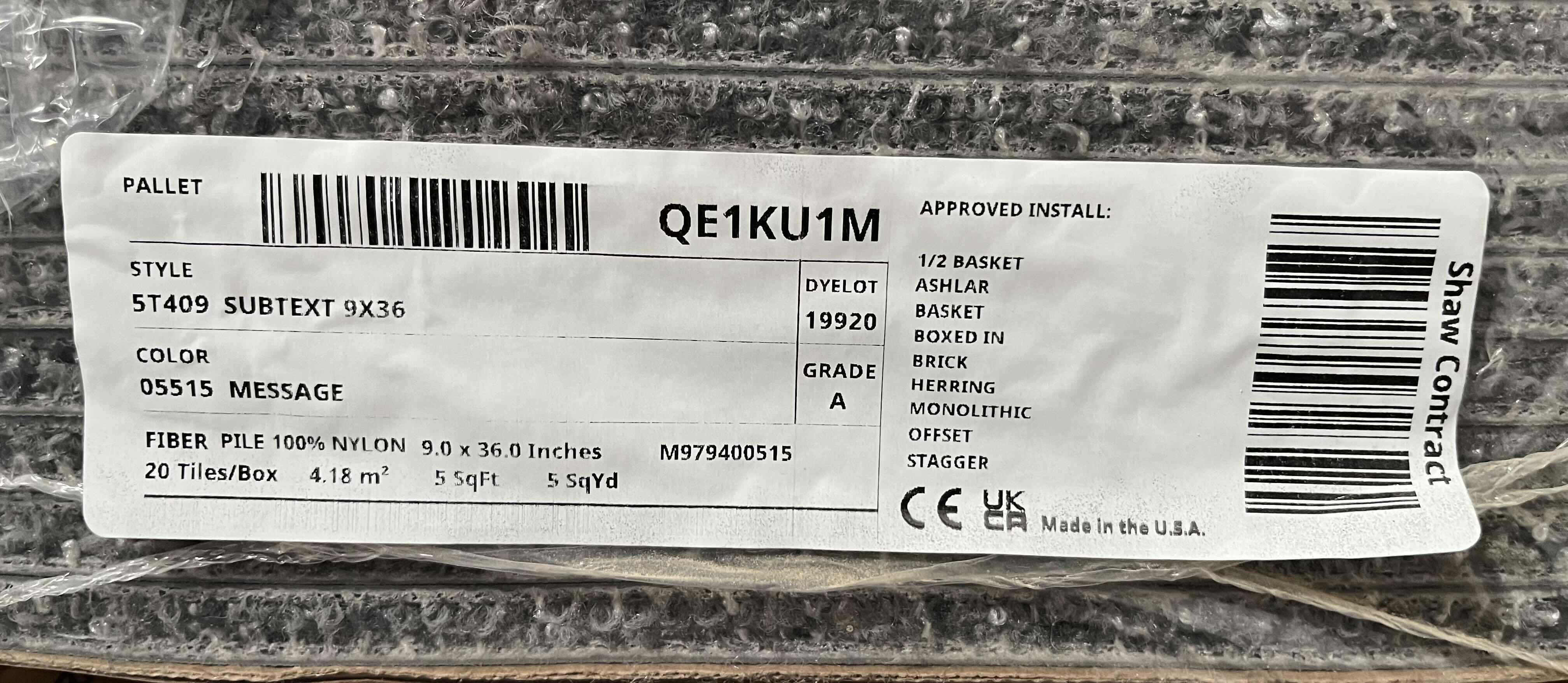 Photo 1 of SHAW SUBTEXT MESSAGE FINISH CARPET TILE 9” X 36” (45SQFT PER CASE/7CASES APPROX. 315SQFT TOTAL) READ NOTES