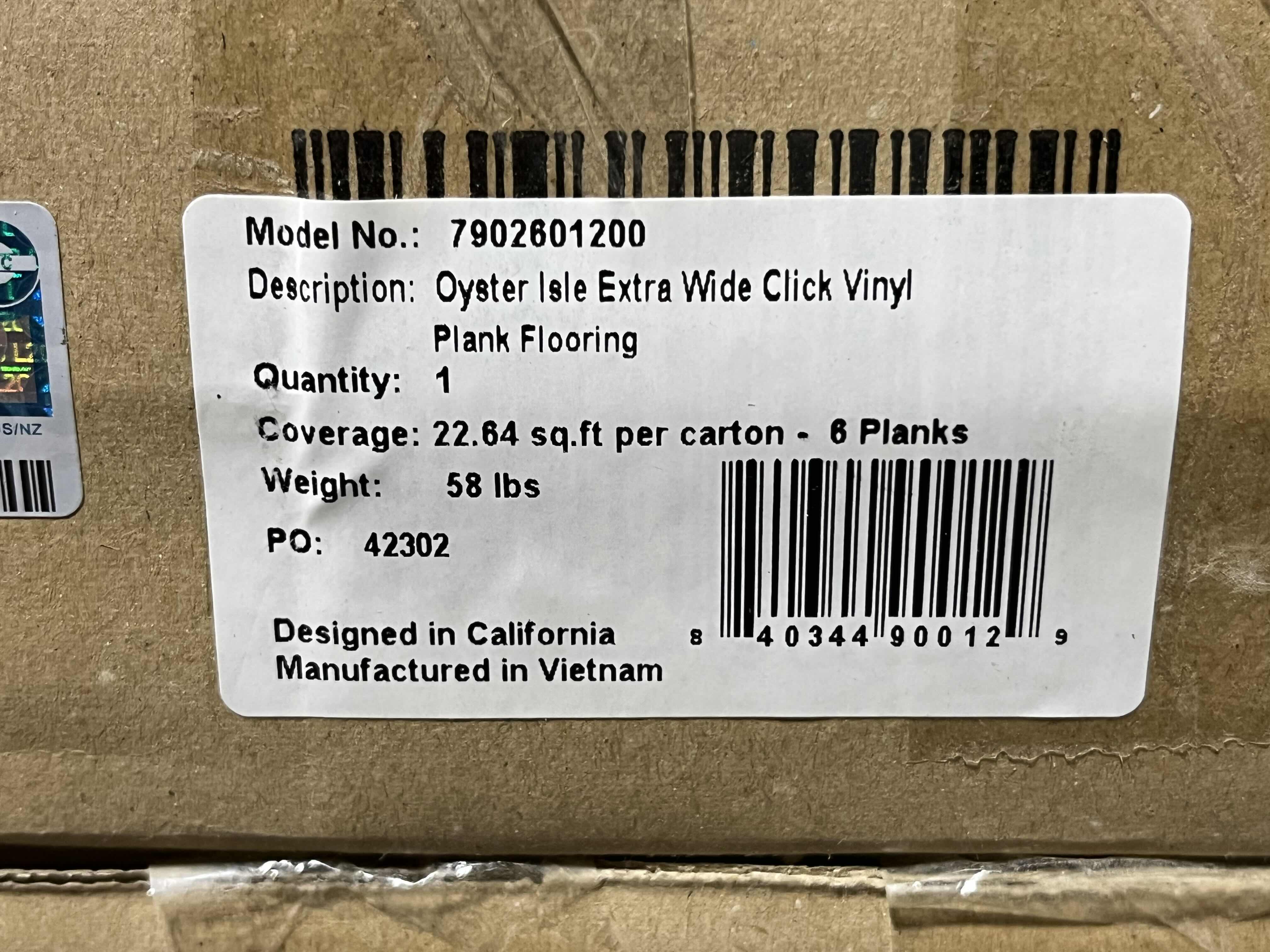 Photo 1 of CALI OYSTER ISLE FINISH FLOAT/CLICK VINYL PLANK 9” X 60” (22.64SQFT PER CASE/13CASES APPROX. 294.32SQFT TOTAL) READ NOTES