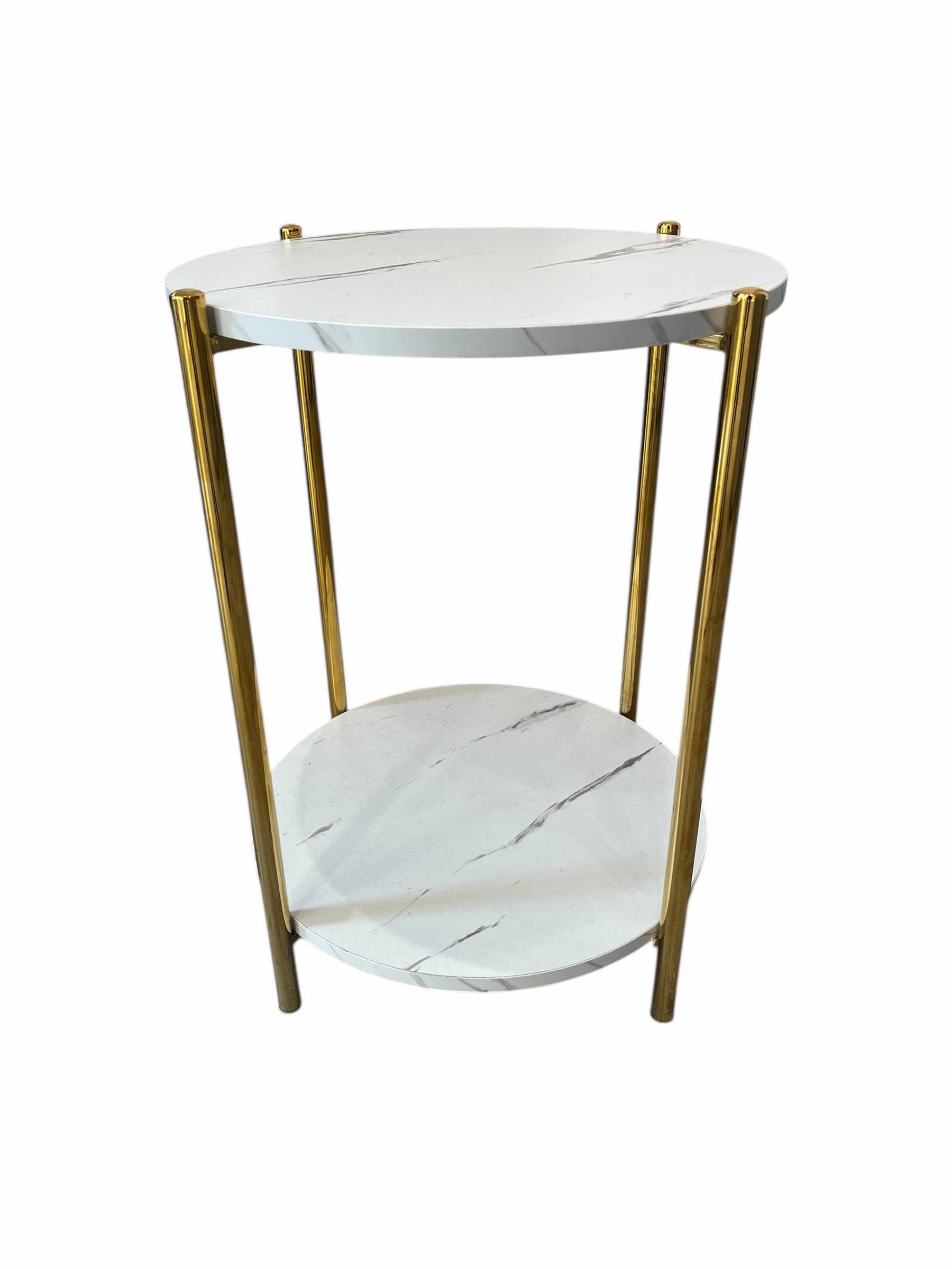 Photo 1 of MARBLE & GOLD FINISH 2 TIER SIDE TABLE 15.5” X 17.5” H22”