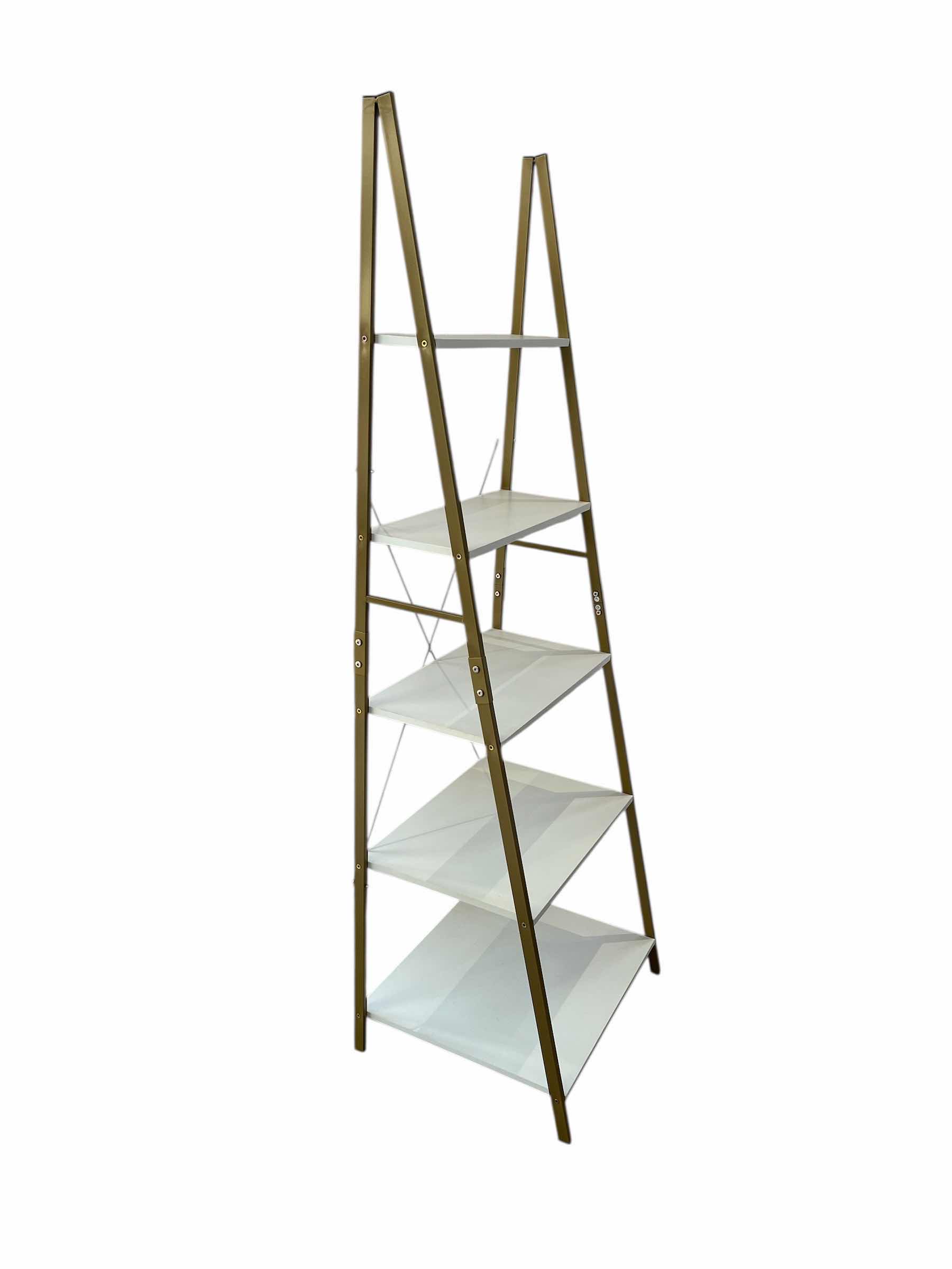 Photo 1 of WHITE & GOLD FINISH CASCADING 5 TIER SHELF 23.5” X 19” H71”