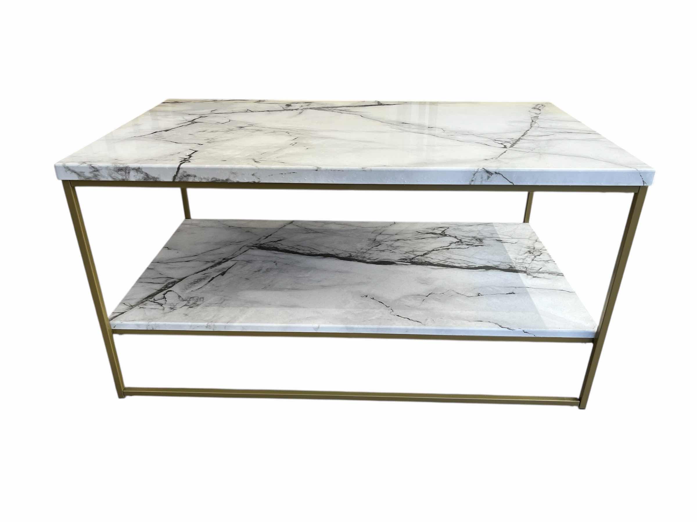 View 1 of MARBLE & GOLD FINISH RECTANGLE ACCENT TABLE 35.5” X 20.5” H18.5”