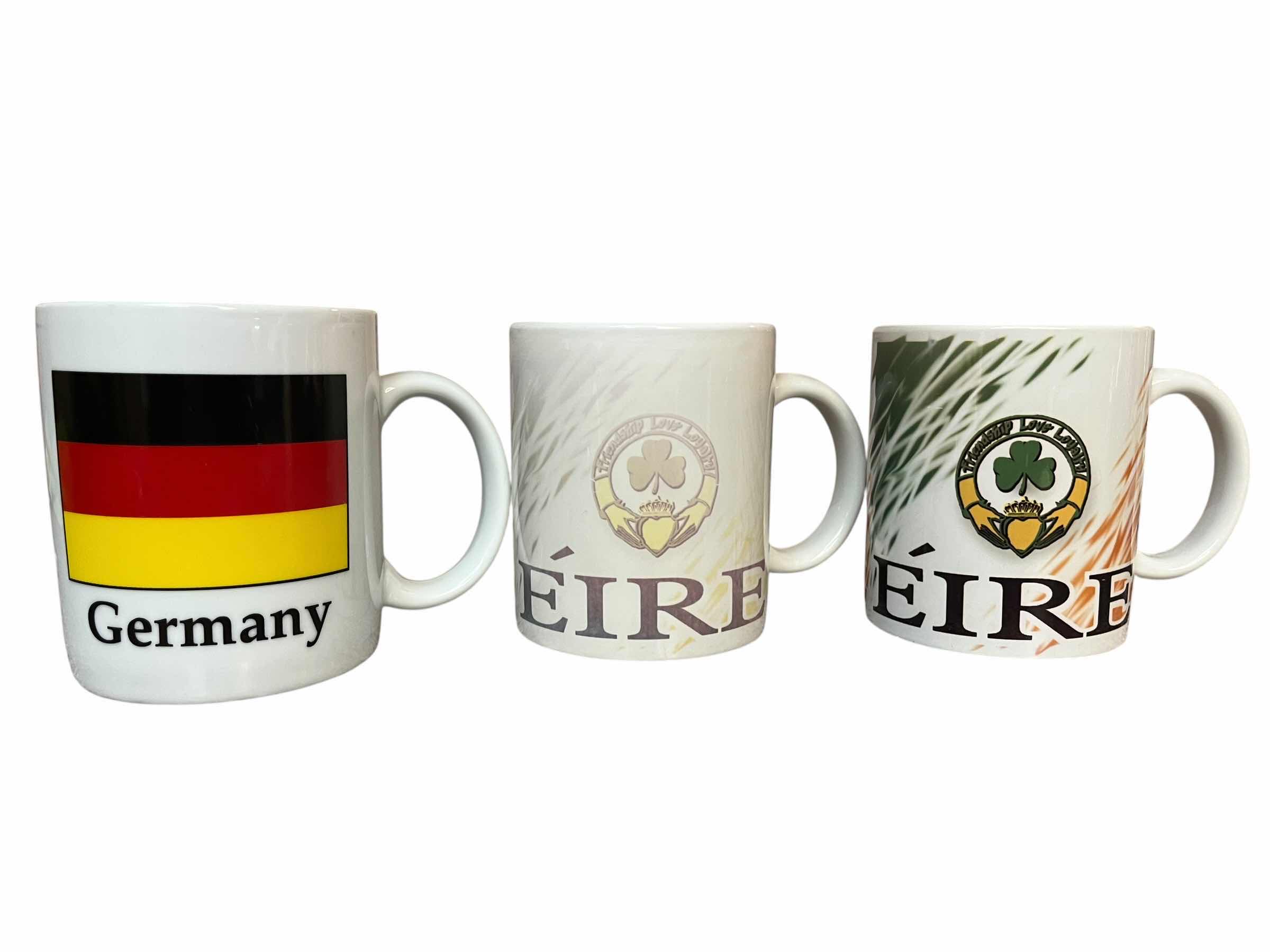 Photo 1 of EIRE IRELAND COFFEE MUGS (2) & GERMAN FLAG COFFEE MUG