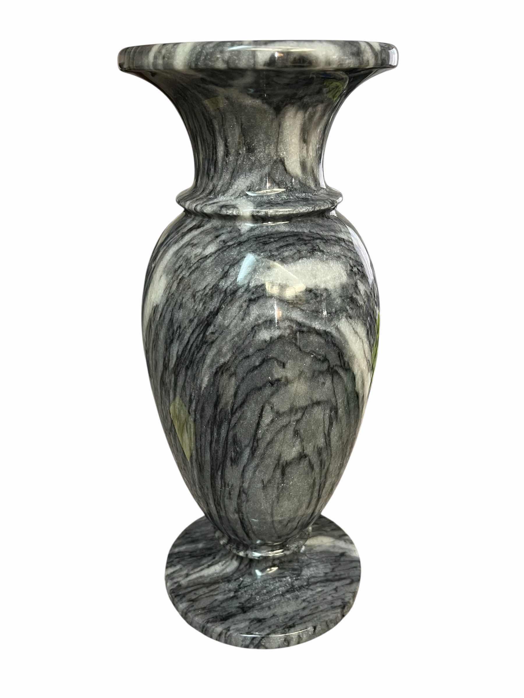 Photo 1 of POLISHED GRAY MARBLE STONE URN VASE 4” X 10”