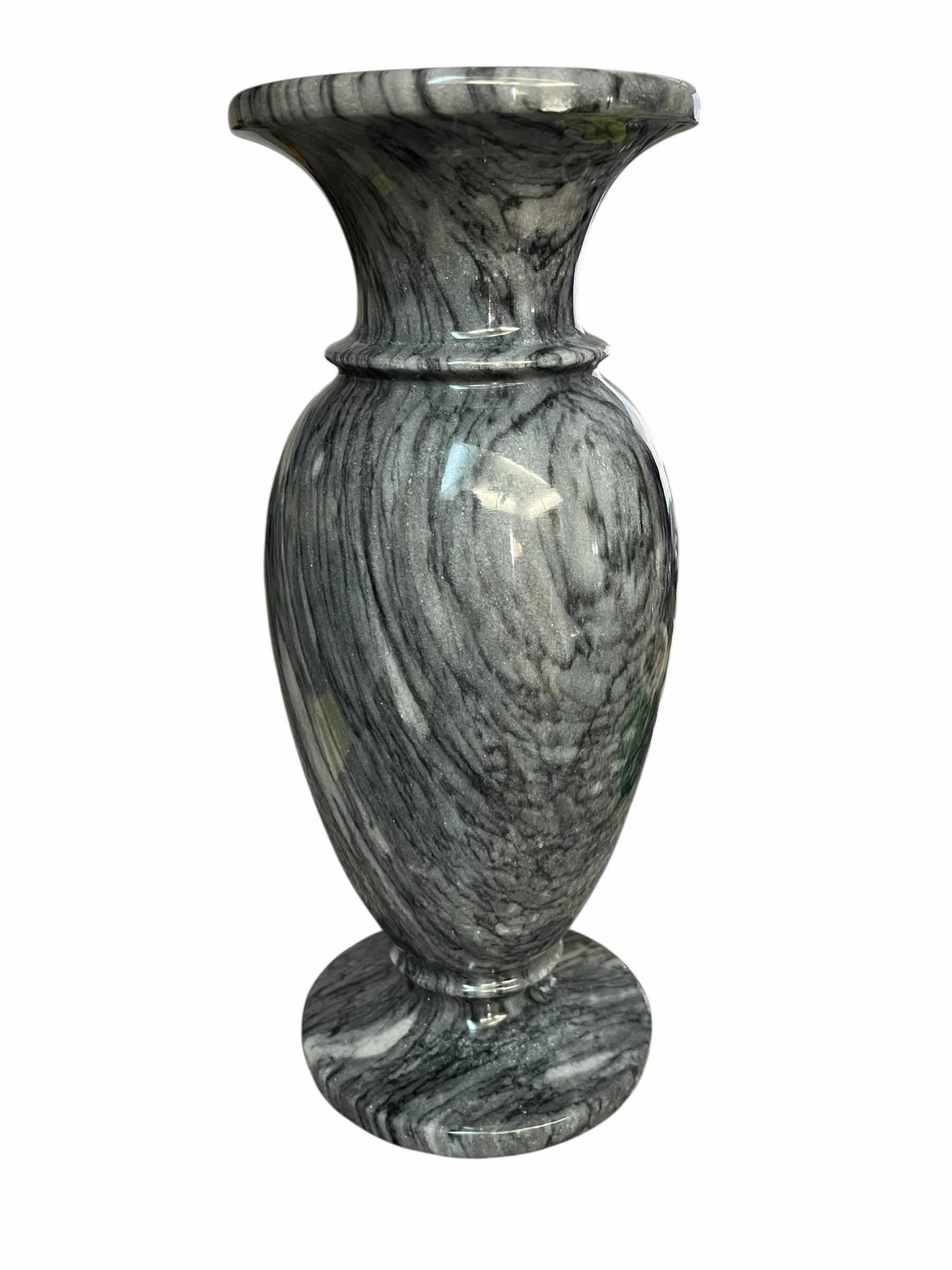 Photo 1 of POLISHED GRAY MARBLE STONE URN VASE 4” X 10”