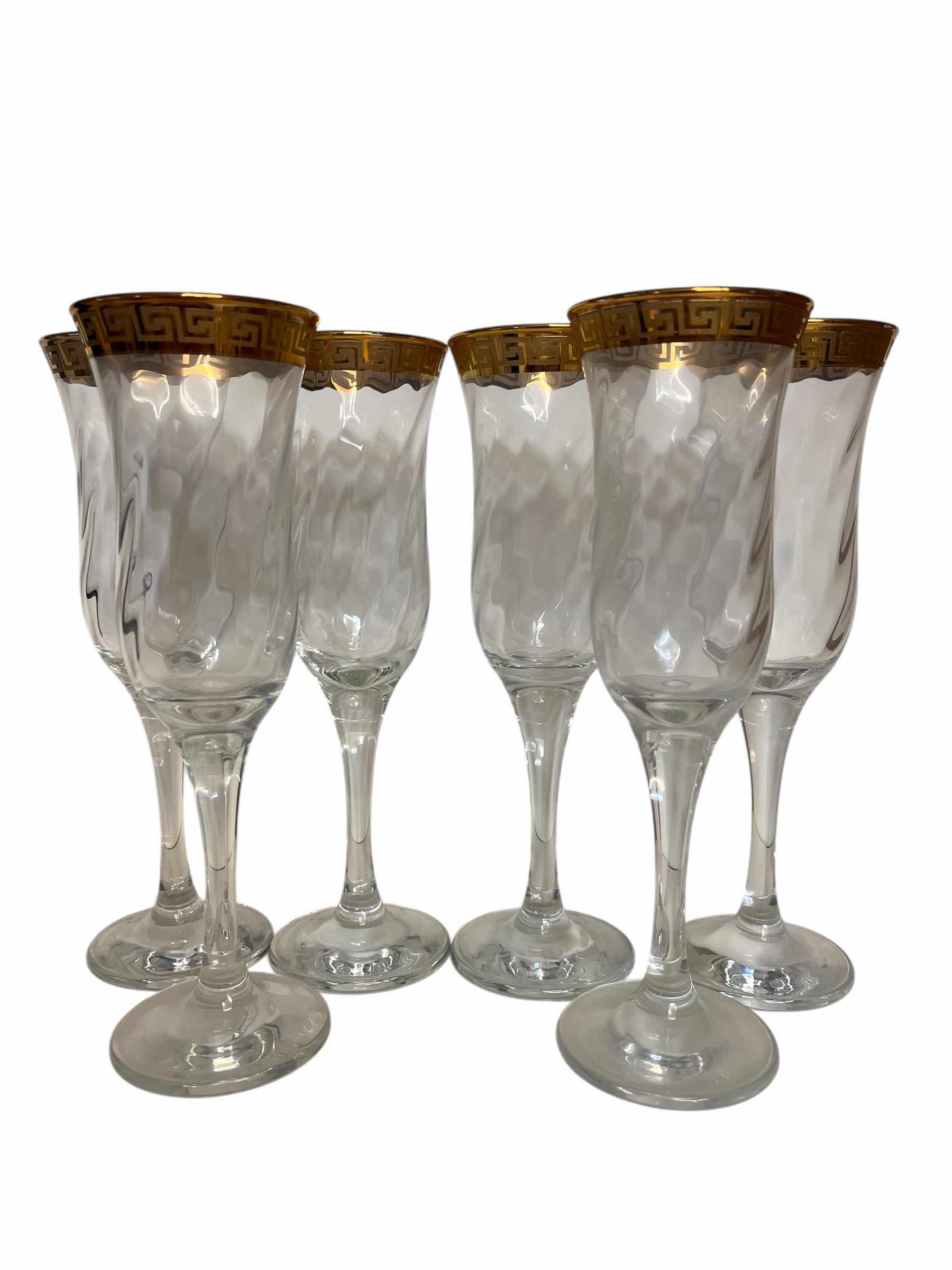 Photo 1 of LORREN HOME TRENDS FLORENCE CORDIAL 24K GOLD PLATED TRIM FLUTE GLASSES (6)