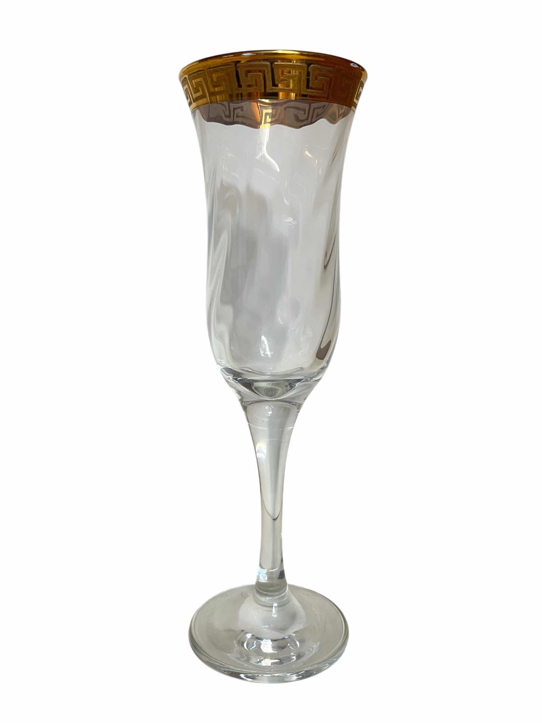 Photo 1 of LORREN HOME TRENDS FLORENCE CORDIAL 24K GOLD PLATED TRIM FLUTE GLASSES (6)