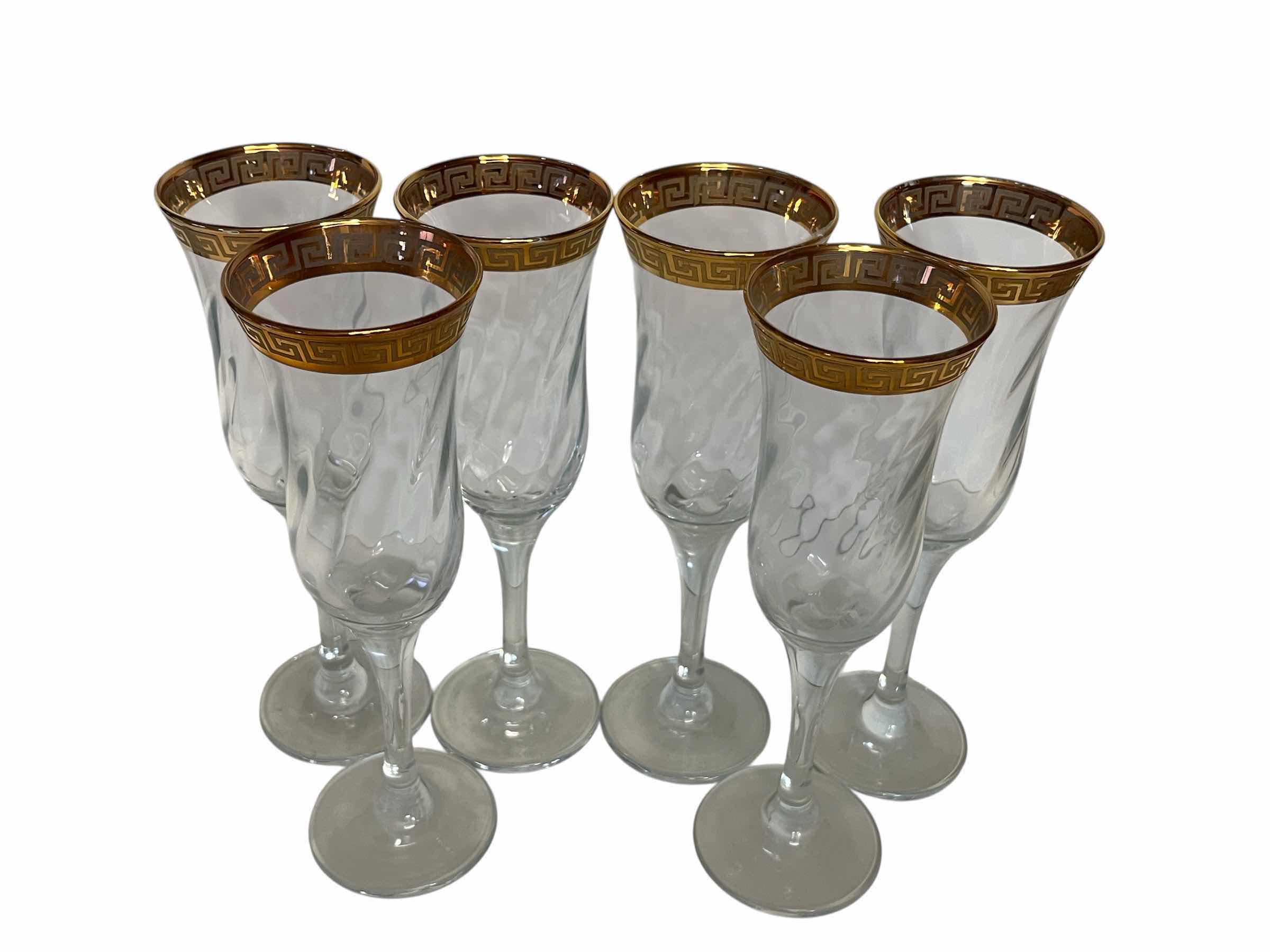 Photo 1 of LORREN HOME TRENDS FLORENCE CORDIAL 24K GOLD PLATED TRIM FLUTE GLASSES (6)