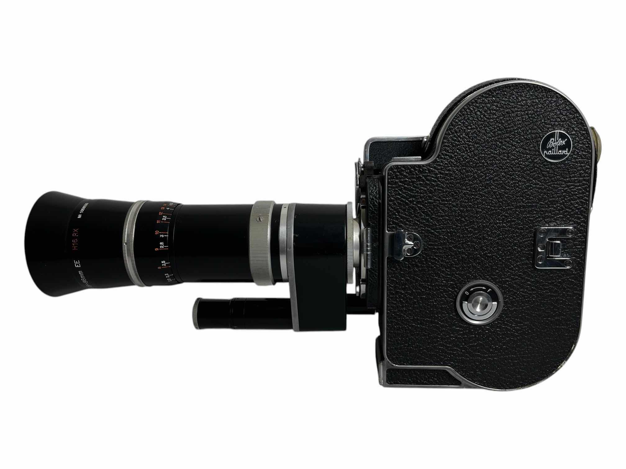 Photo 1 of PAILLARD BOLEX H16 REFLEX 16MM MOVIE CAMERA KERN PAILLARD VARIO SWITAR ZOOM LENS W PAN CINOR LENS, ACCESSORIES, MANUAL & ORIGINAL LEATHER CASE $5000