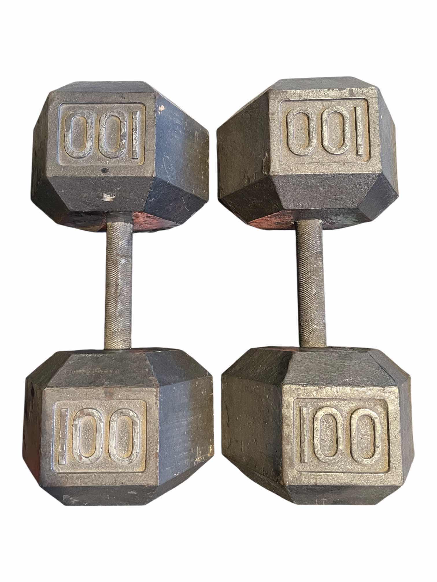 Photo 1 of 100LB SOLID IRON HEX DUMBBELL PAIR/SET (READ NOTES)