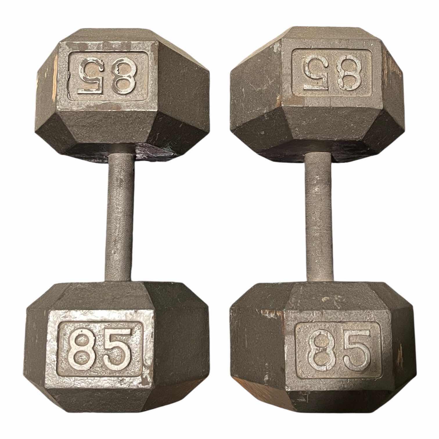 Photo 1 of 85LB SOLID IRON HEX DUMBBELL PAIR/SET (READ NOTES)
