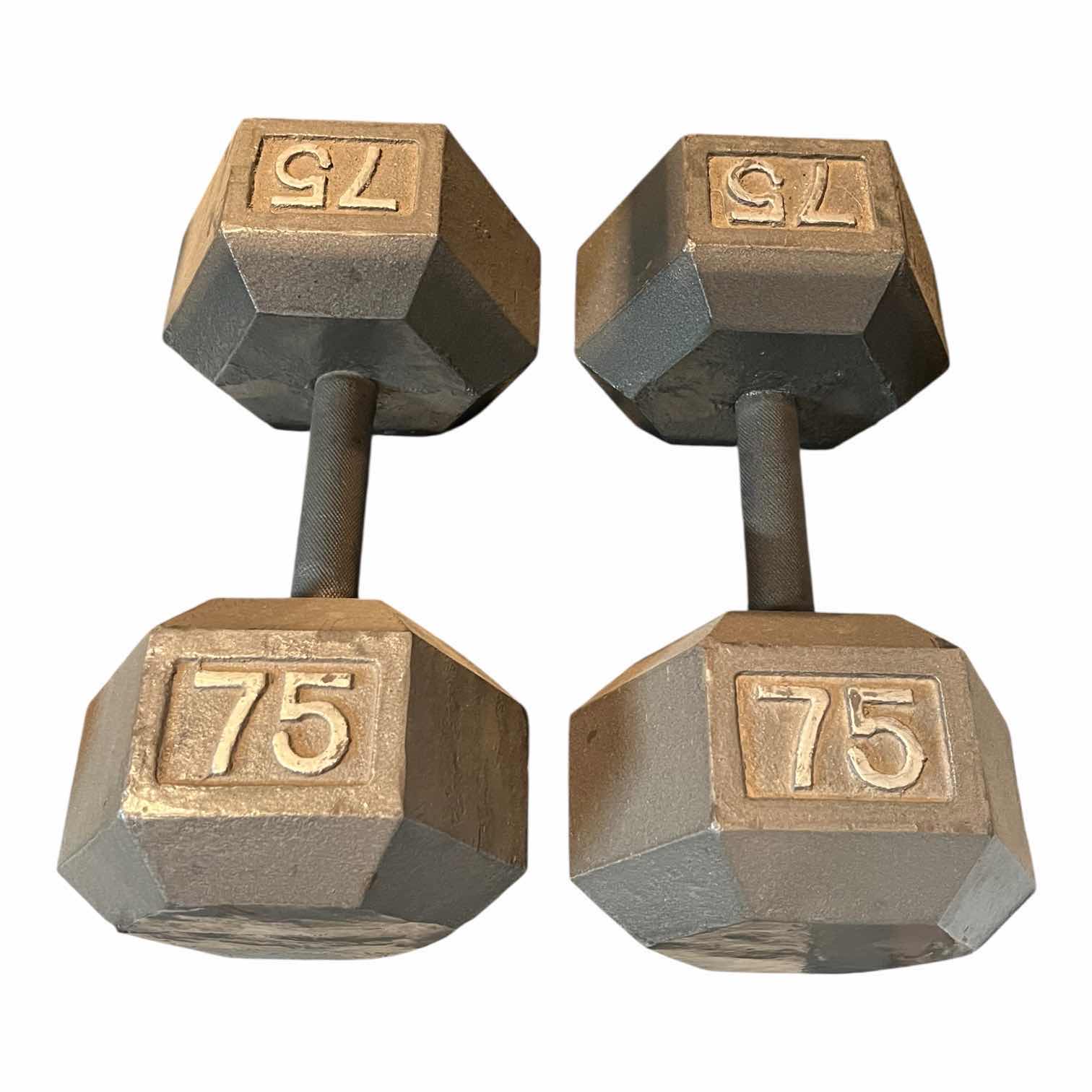 Photo 1 of 75LB SOLID IRON HEX DUMBBELL PAIR/SET (READ NOTES)