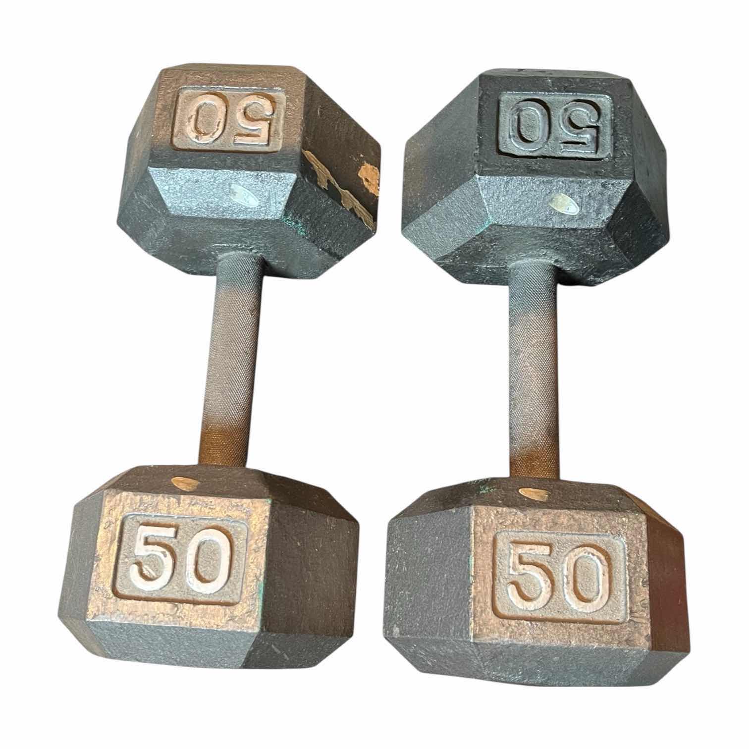 Photo 1 of 50LB SOLID IRON HEX DUMBBELL PAIR/SET (READ NOTES)