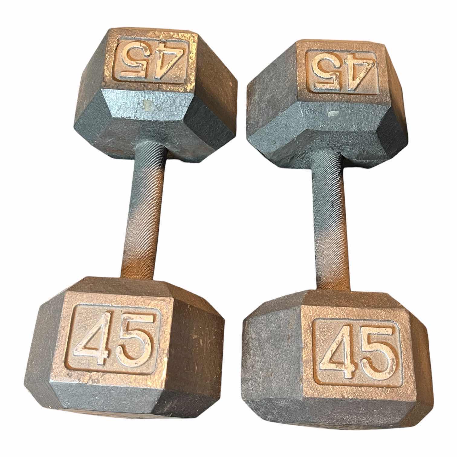 Photo 1 of 45LB SOLID IRON HEX DUMBBELL PAIR/SET (READ NOTES)