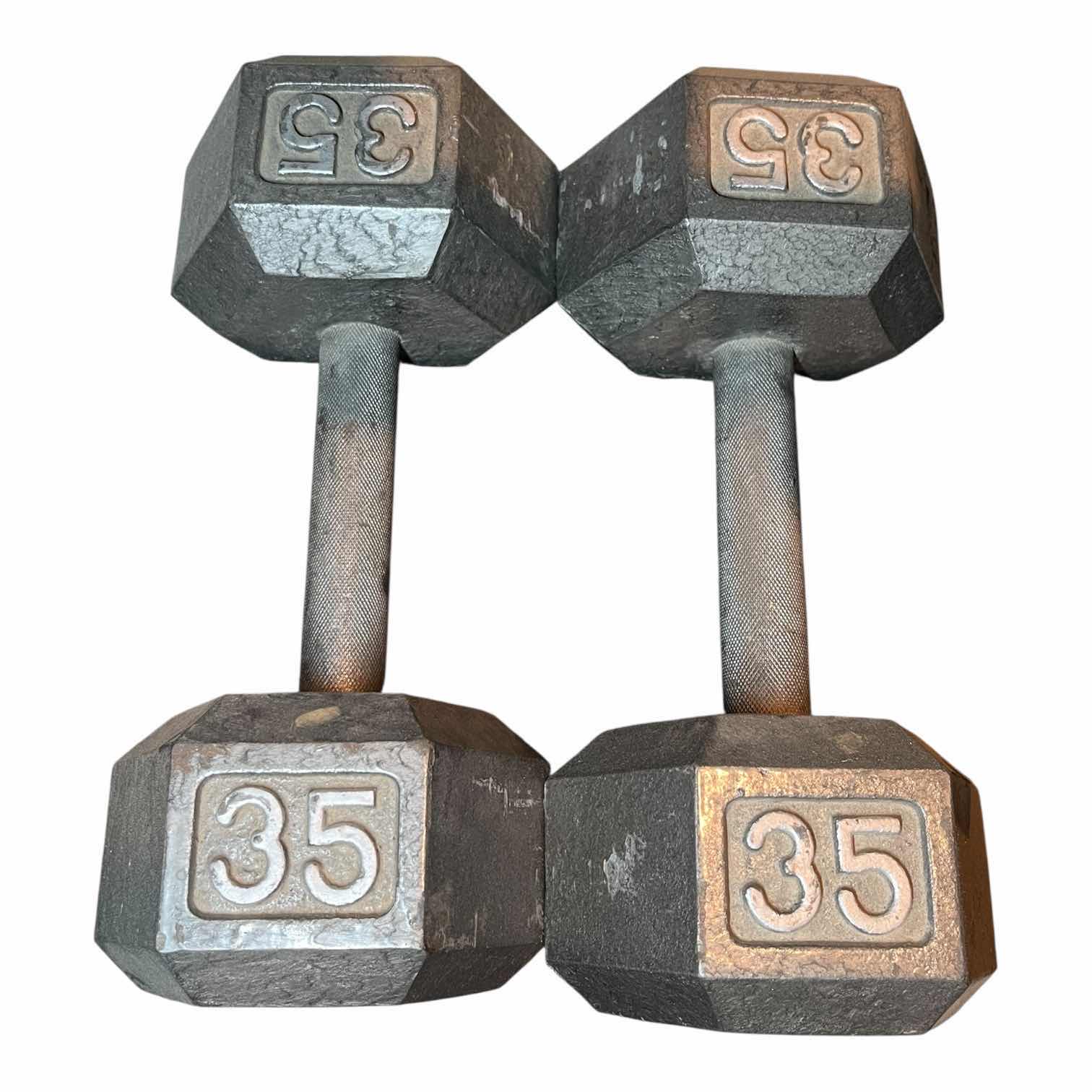 Photo 1 of 35LB SOLID IRON HEX DUMBBELL PAIR/SET (READ NOTES)