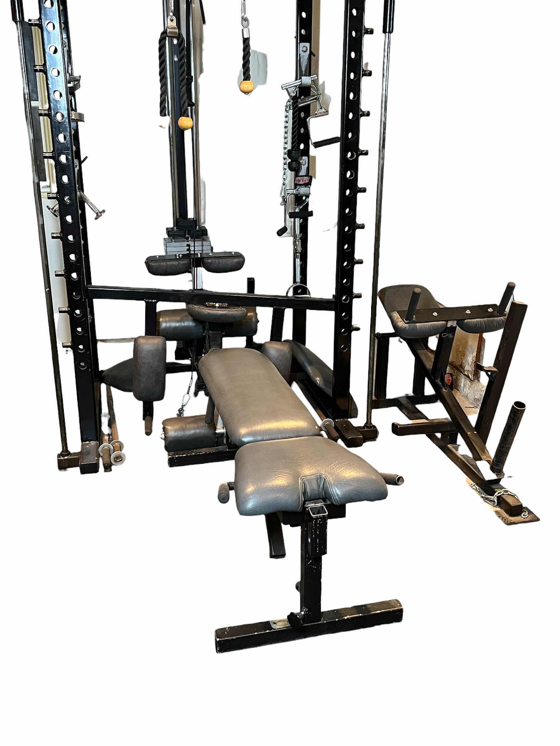 Photo 1 of JESCO/ IVANKO GYM EQUIPMENT MULTIFUNCTION POWER RACK ALL-IN-ONE EXERCISE WEIGHT MACHINE 15LB-300LB W BENCH, BENCH SEAT & ATTACHMENTS (READ NOTES)