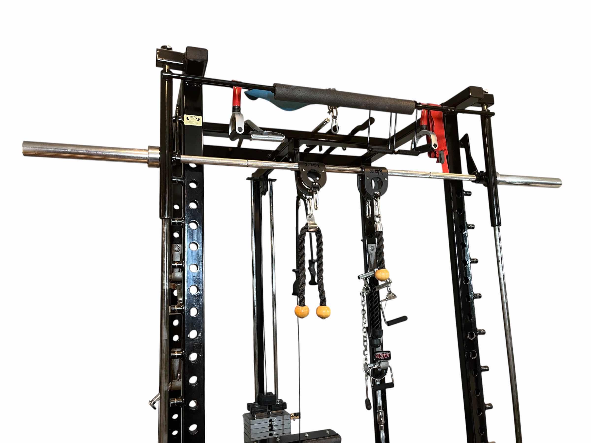 Photo 1 of JESCO/ IVANKO GYM EQUIPMENT MULTIFUNCTION POWER RACK ALL-IN-ONE EXERCISE WEIGHT MACHINE 15LB-300LB W BENCH, BENCH SEAT & ATTACHMENTS (READ NOTES)