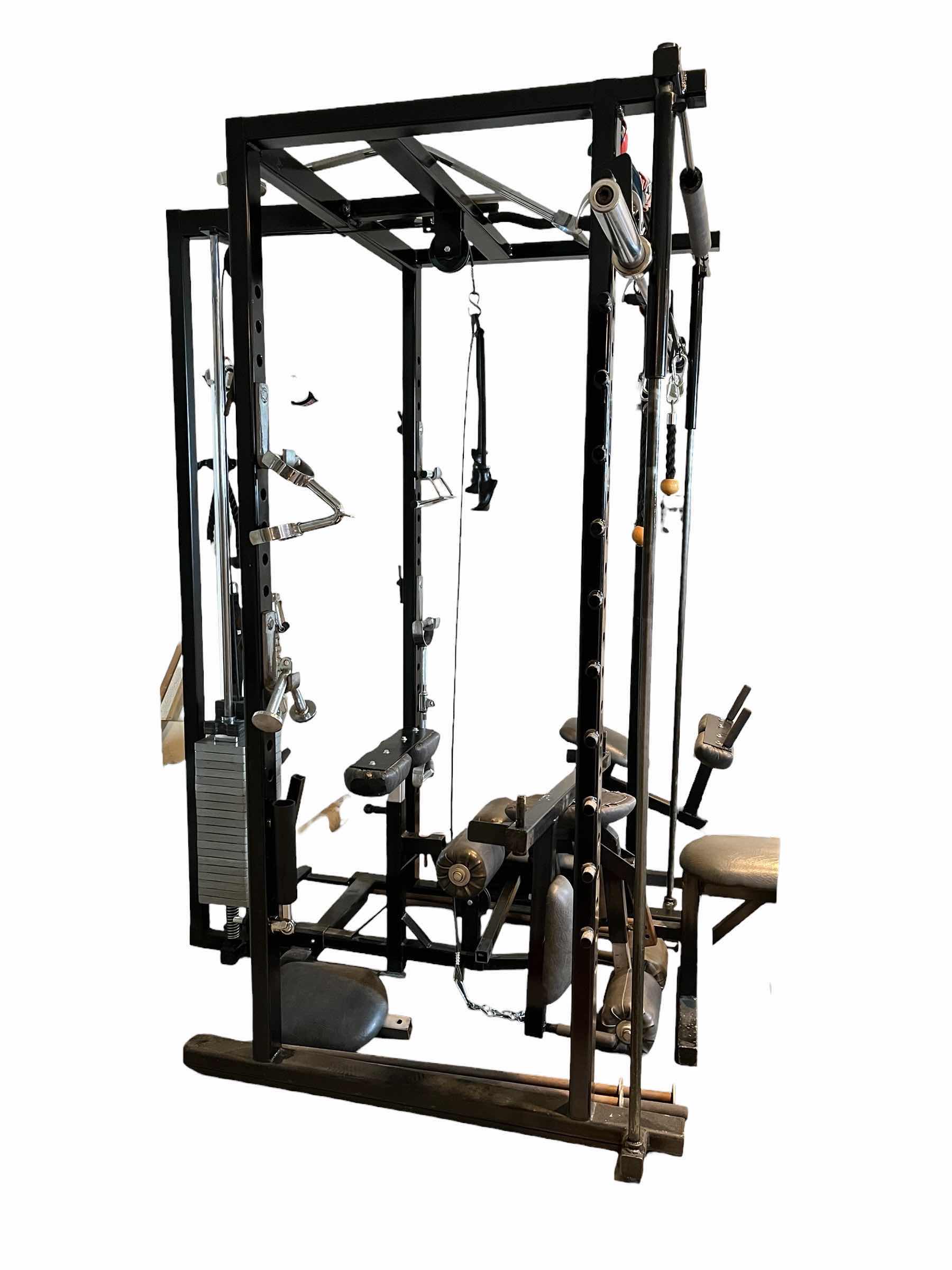 Photo 1 of JESCO/ IVANKO GYM EQUIPMENT MULTIFUNCTION POWER RACK ALL-IN-ONE EXERCISE WEIGHT MACHINE 15LB-300LB W BENCH, BENCH SEAT & ATTACHMENTS (READ NOTES)