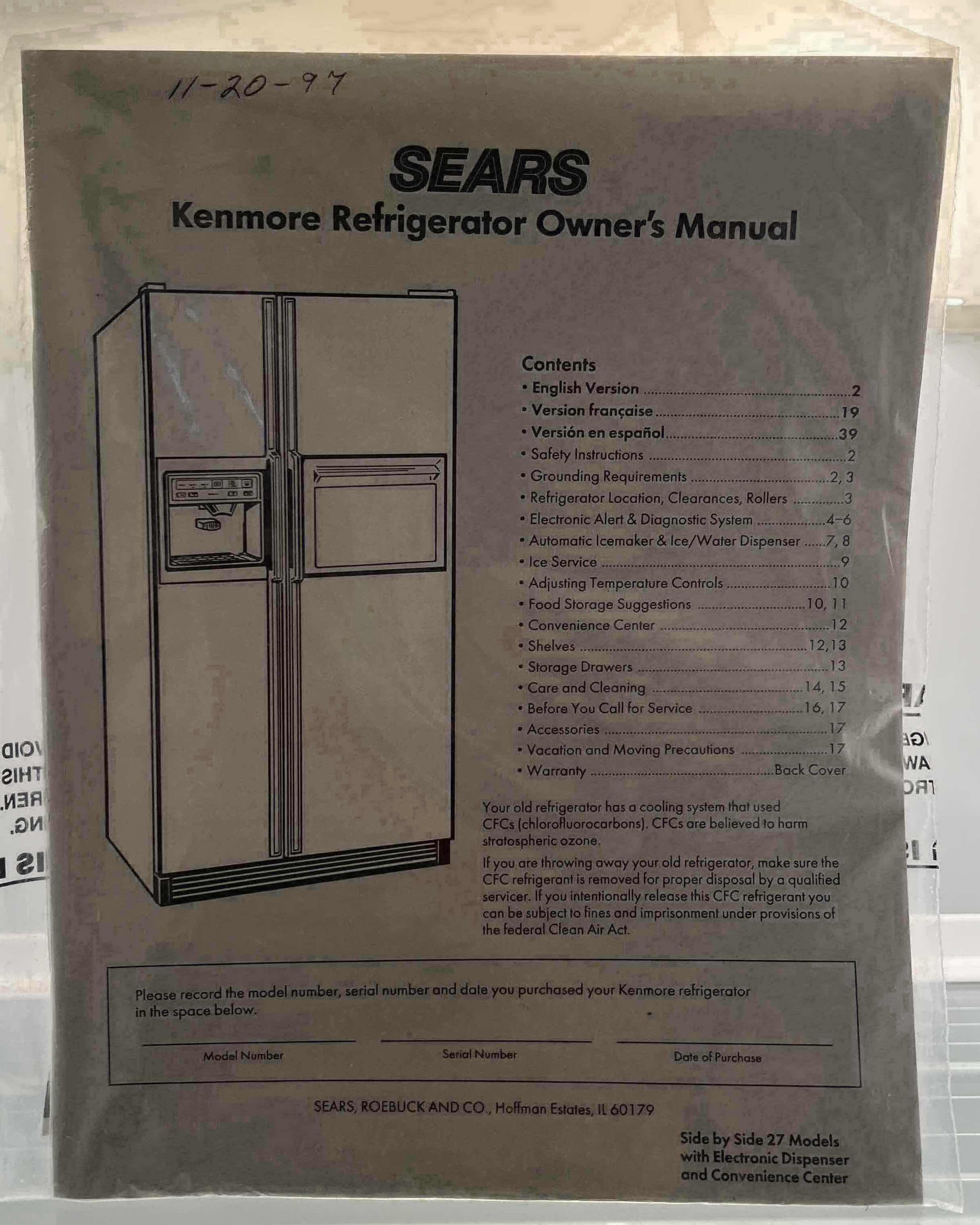 Photo 1 of KENMORE BLACK SIDE-BY-SIDE ELECTRONIC DISPENSER CONVENTION CENTER REFRIGERATOR MODEL 27 (READ NOTES)