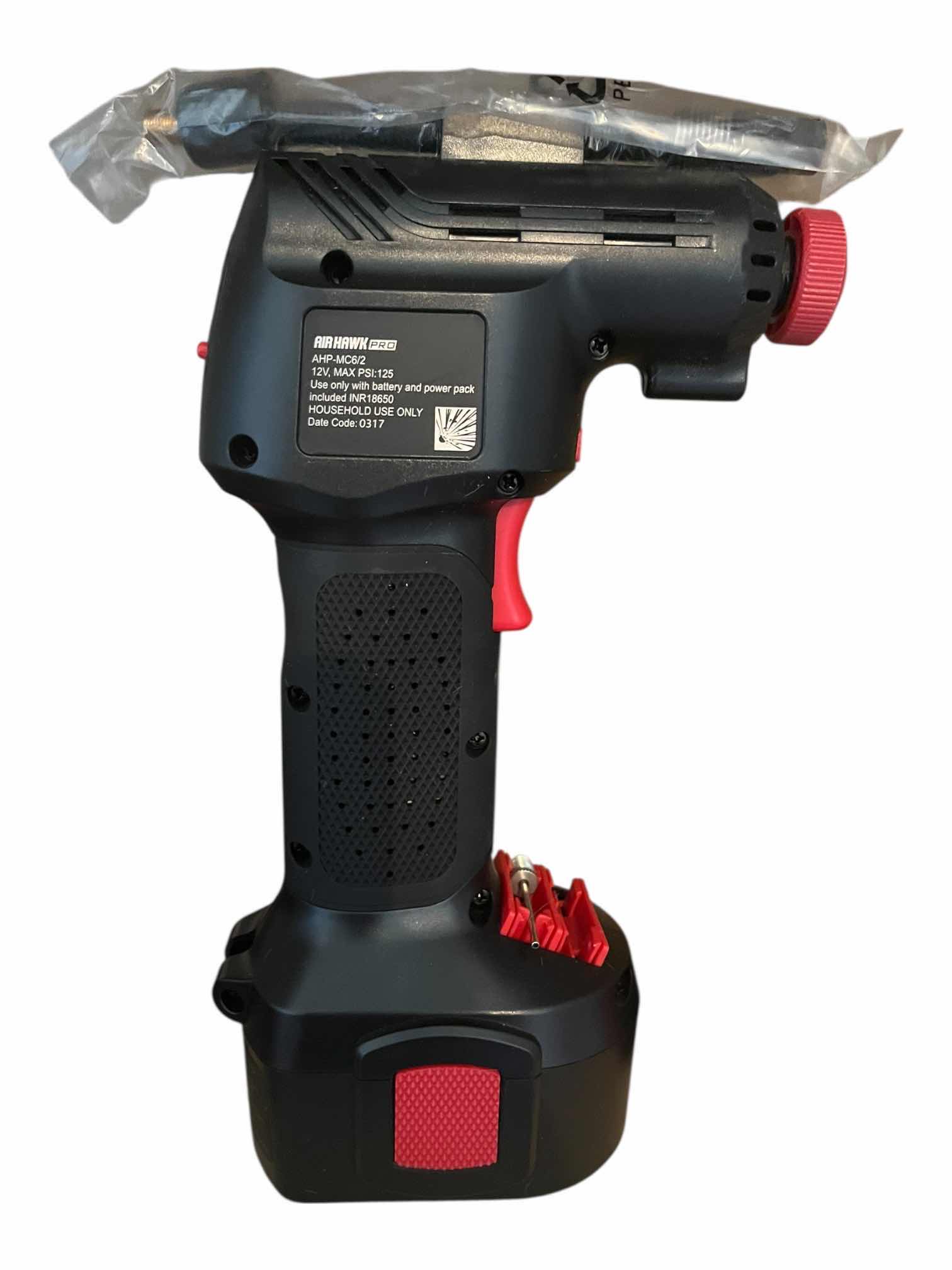 Photo 1 of AIR HAWK PRO CORDLESS AIR COMPRESSOR AHP-MC6/2 125 MAX PSI W 1 BATTERY, CHARGER CORD/CAR CHARGER CORD & CASE