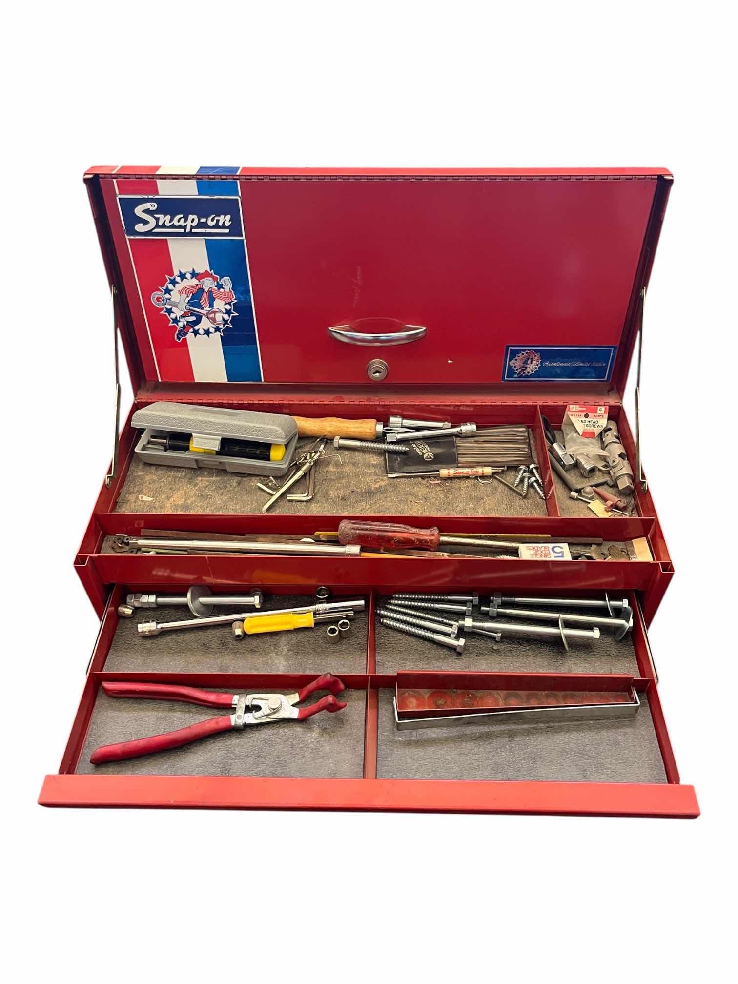 Photo 1 of SNAP ON BICENTENNIAL LIMITED EDITION RED 3 DRAWER ROAD TOOL CHEST/BOX W TOOLS 24” X 11.5” H12