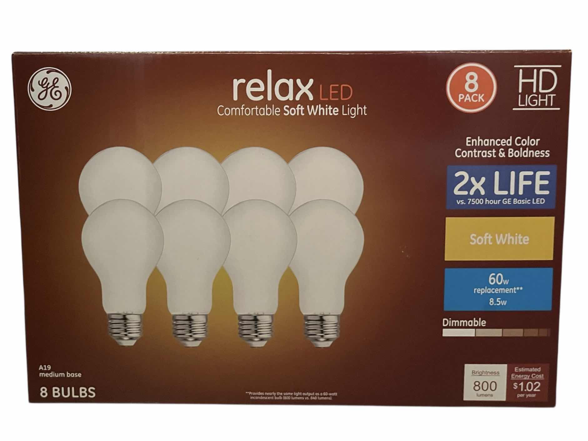 Photo 1 of GE 8-PACK RELAX LED SOFT WHITE 60W LIGHTBULBS