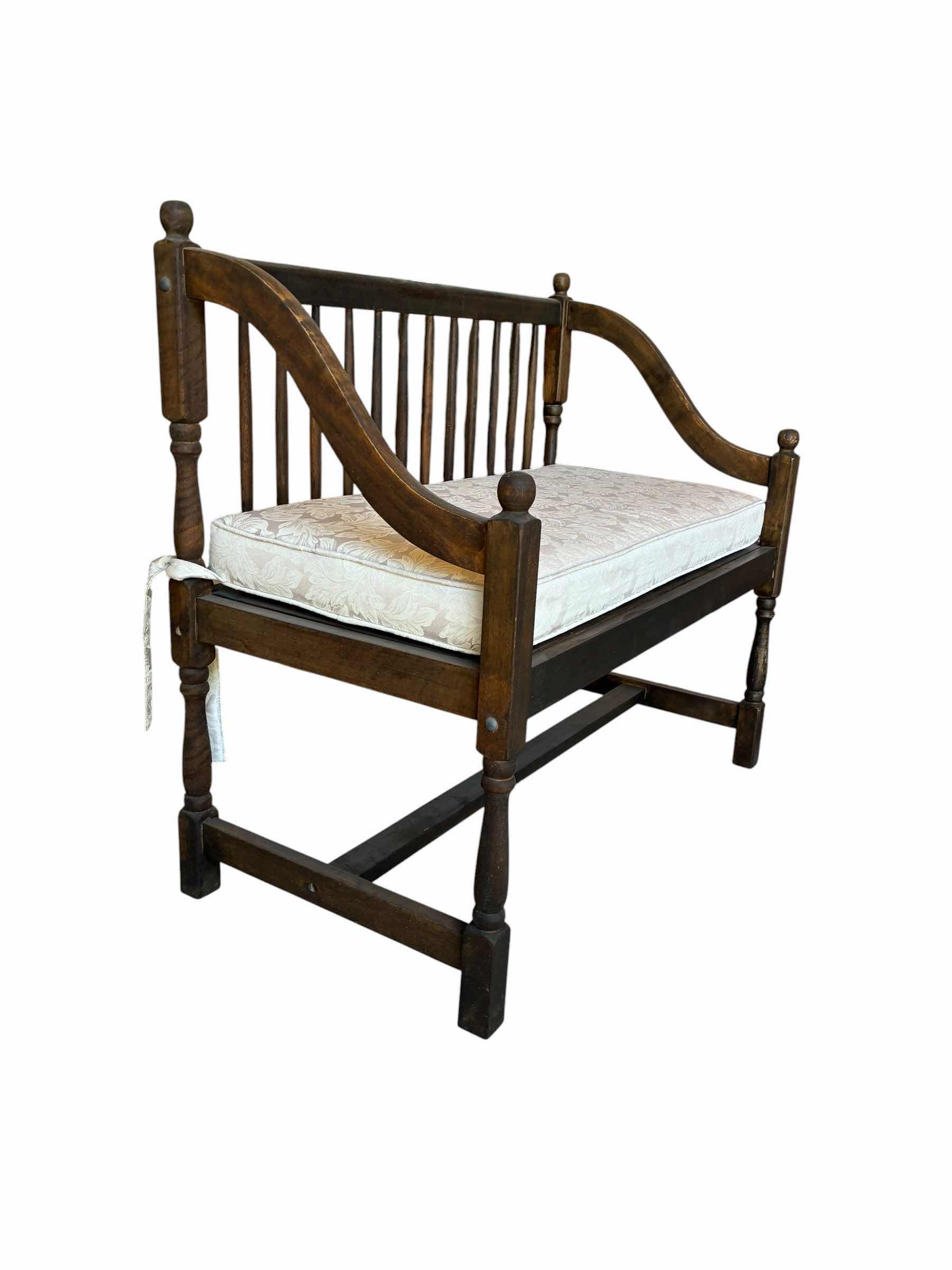 Photo 1 of VINTAGE WOOD BENCH W FLORAL CUSHION 37“ X 20“ H34“