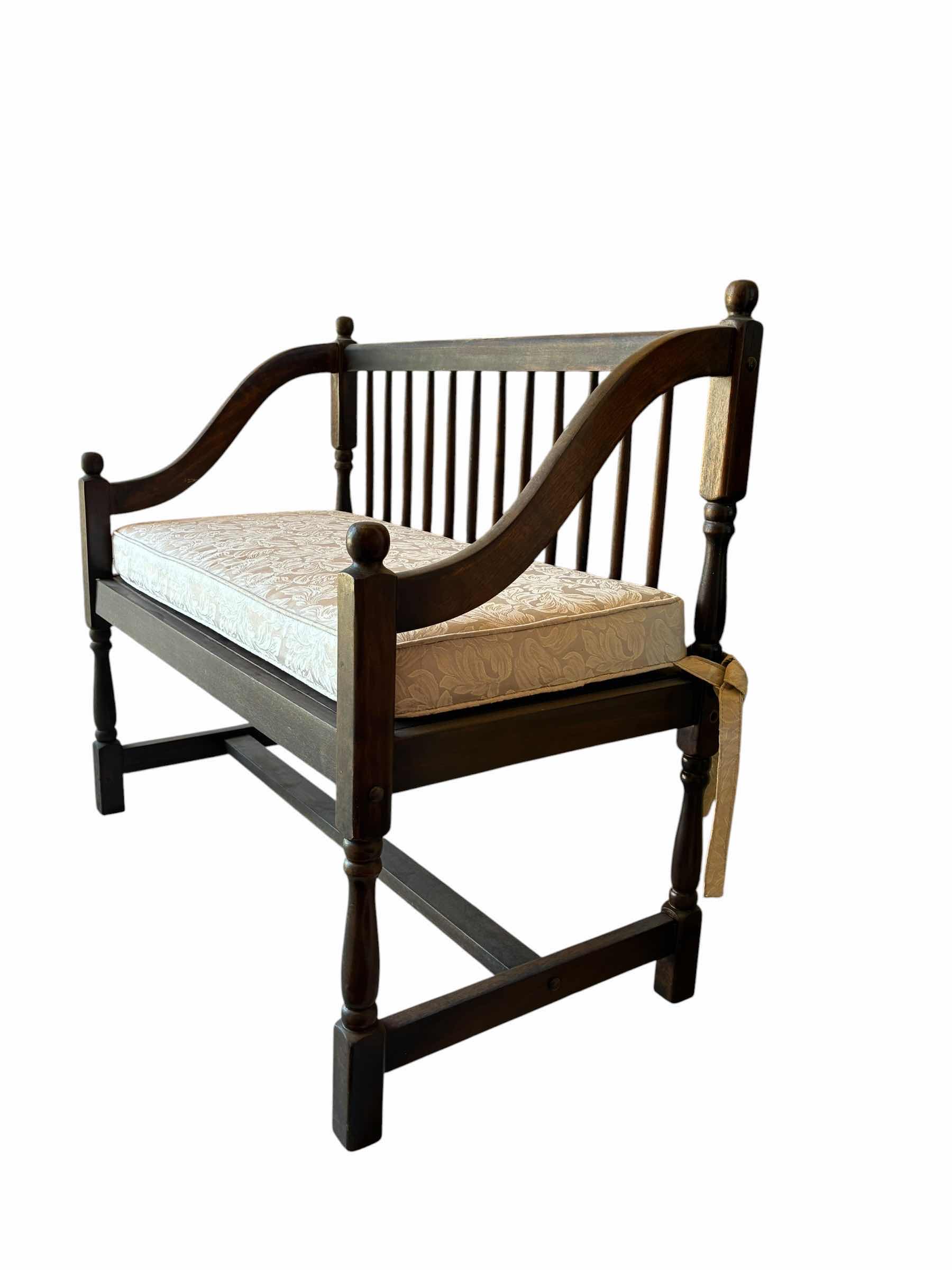Photo 1 of VINTAGE WOOD BENCH W FLORAL CUSHION 37“ X 20“ H34“