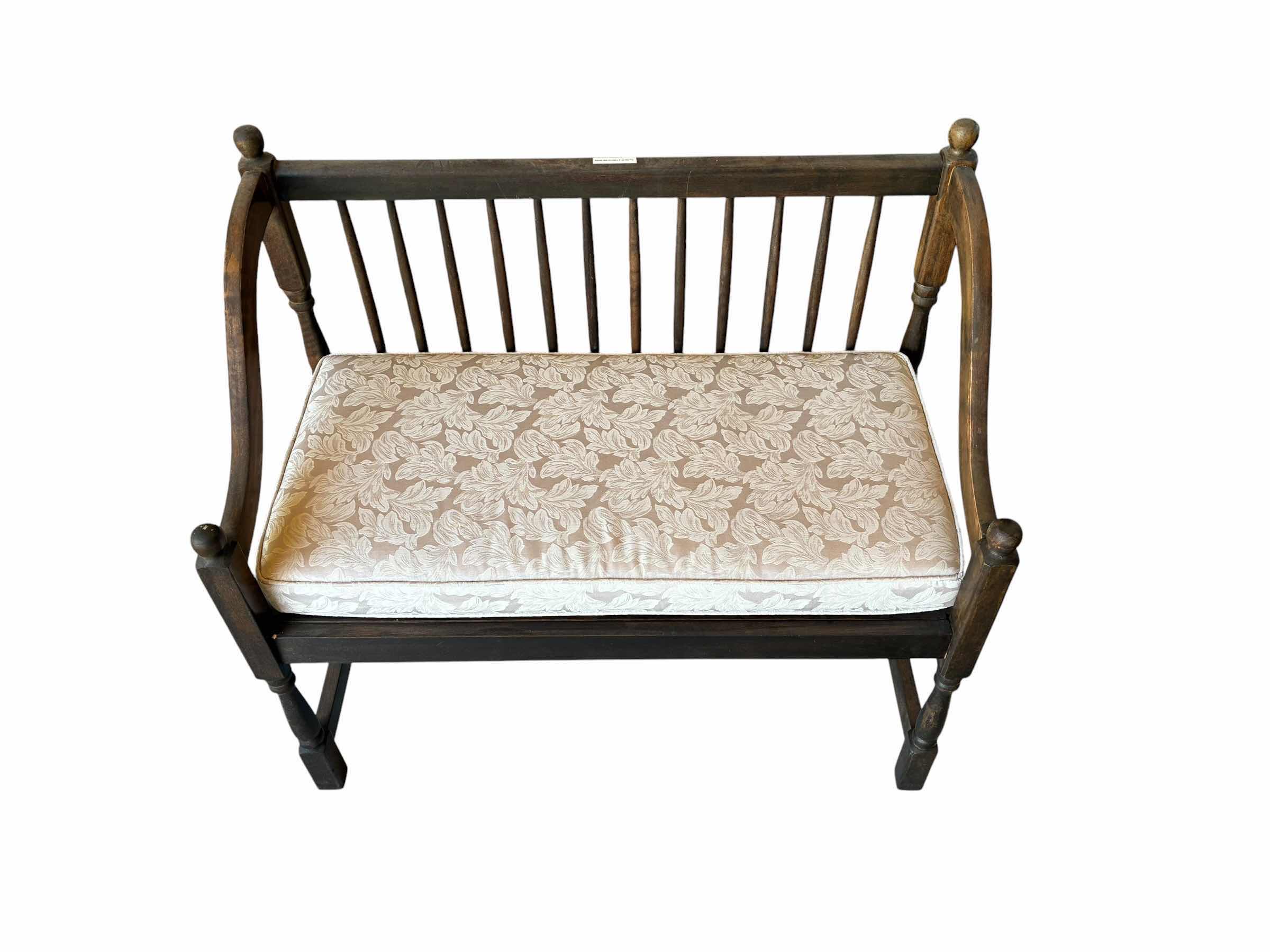 Photo 1 of VINTAGE WOOD BENCH W FLORAL CUSHION 37“ X 20“ H34“