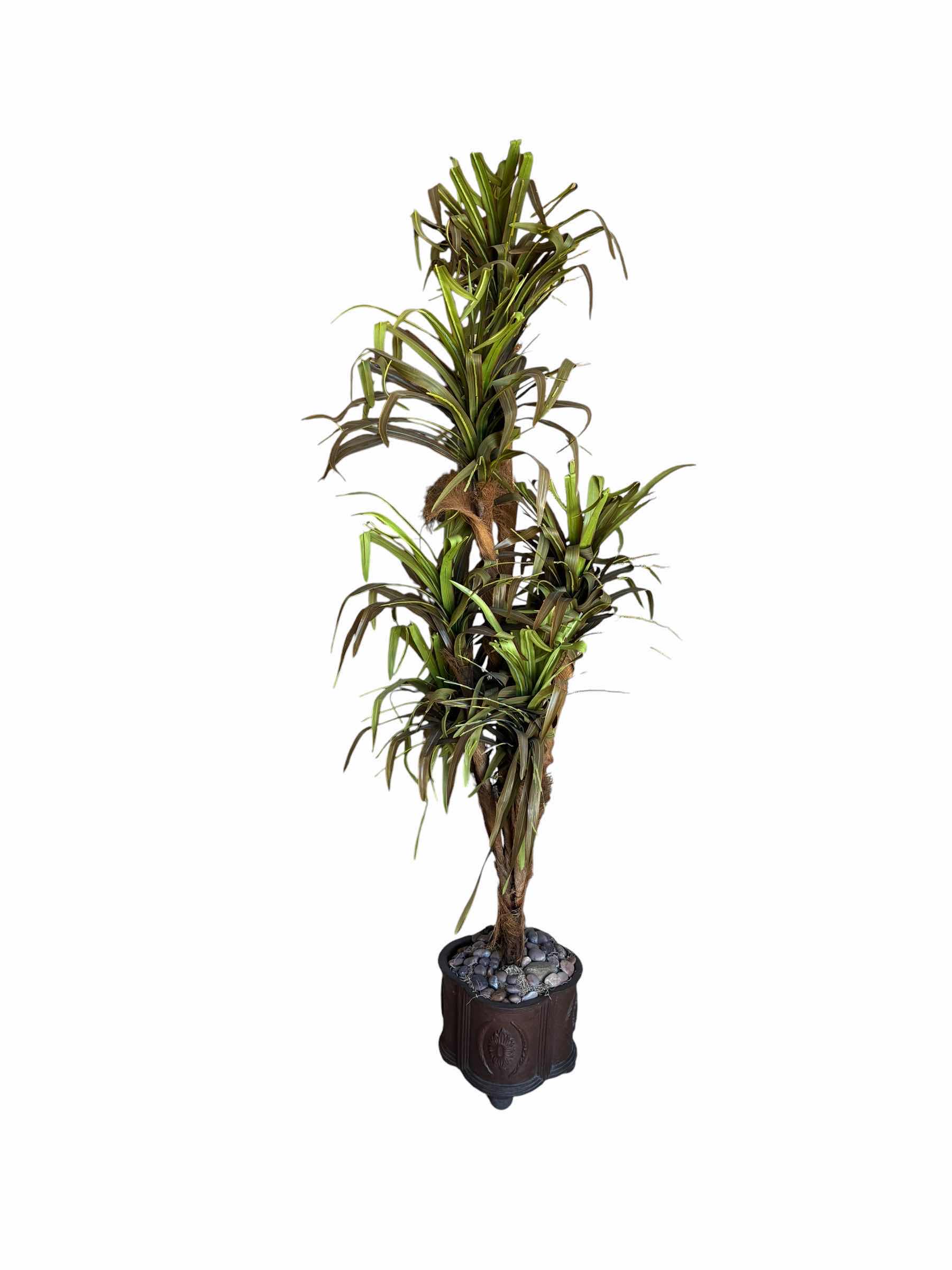 Photo 1 of DECORATIVE PALM TREE W ORNATE DESIGN CAST-IRON POT 12” X 84”