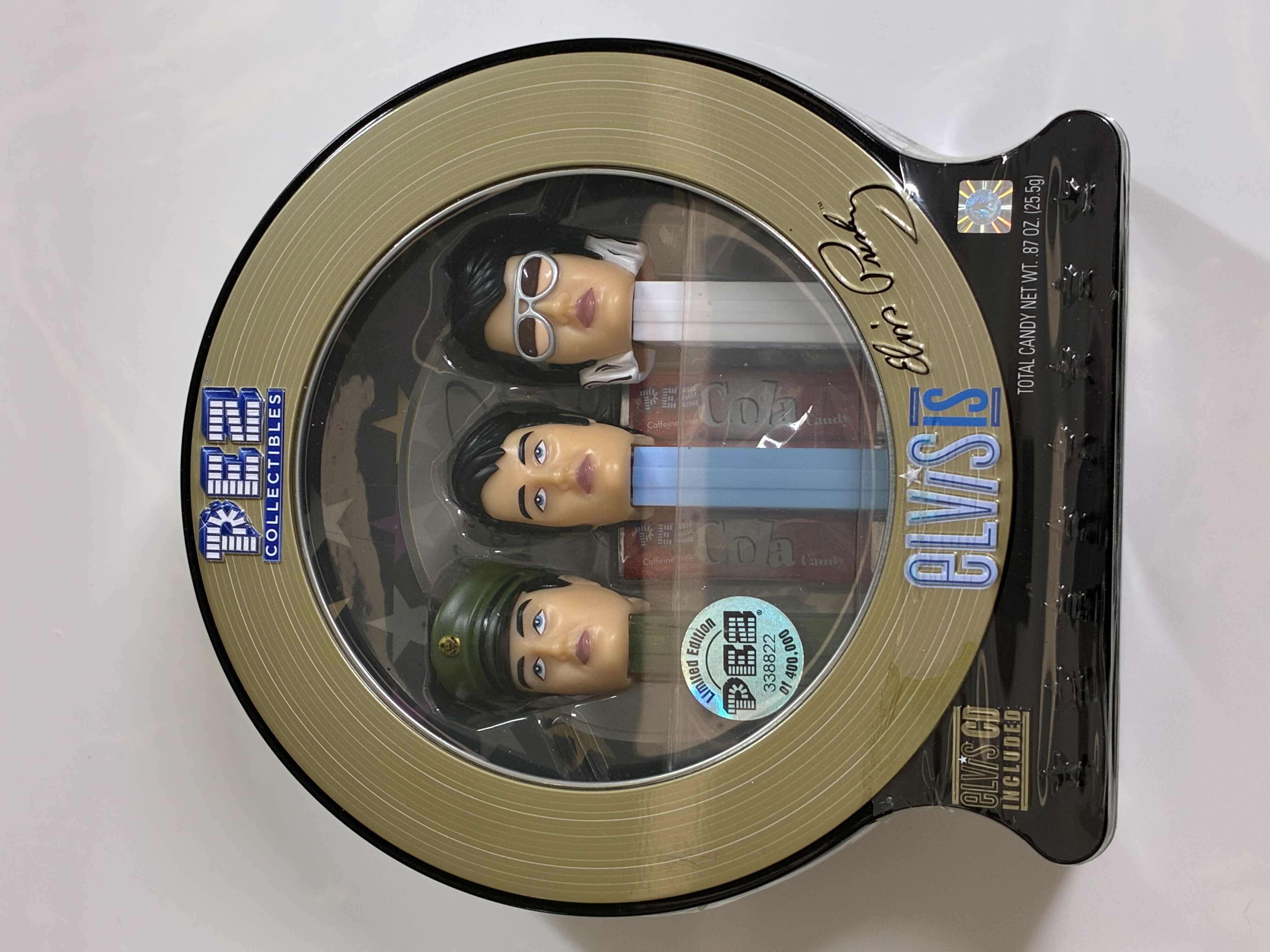 Photo 1 of ELVIS PRESLEY PEZ COLLECTIBLES ELVIS-IS 1958, 1968, 1973 PEZ DISPENSERS MUSIC CD INCLUDED