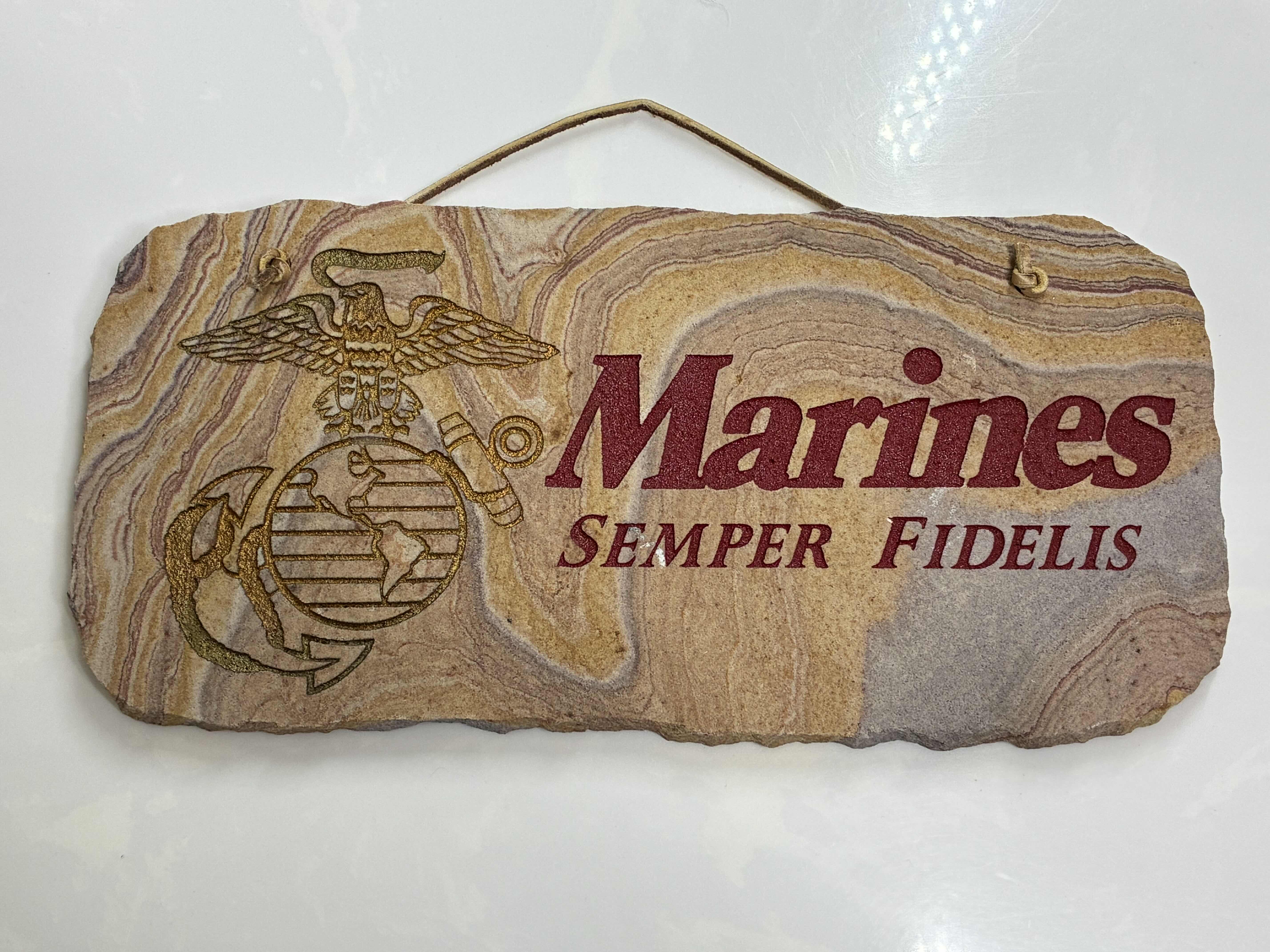 Photo 1 of MARINES SIMPLER FIDELIS ETCHED SANDSTONE WALL ART 11.5“ X 5.5“