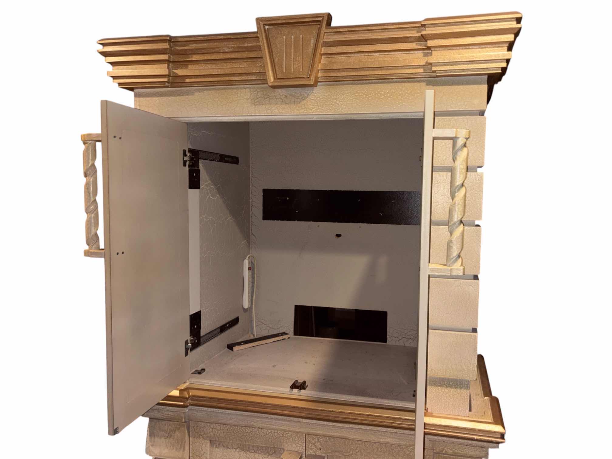 Photo 1 of MID CENTURY MODERN CUSTOM CASTLE STYLE 2 PC ARMOIRE/TV CABINET W 3 DRAWERS 27.5” X 52.75” H86.5” *SEE NOTES