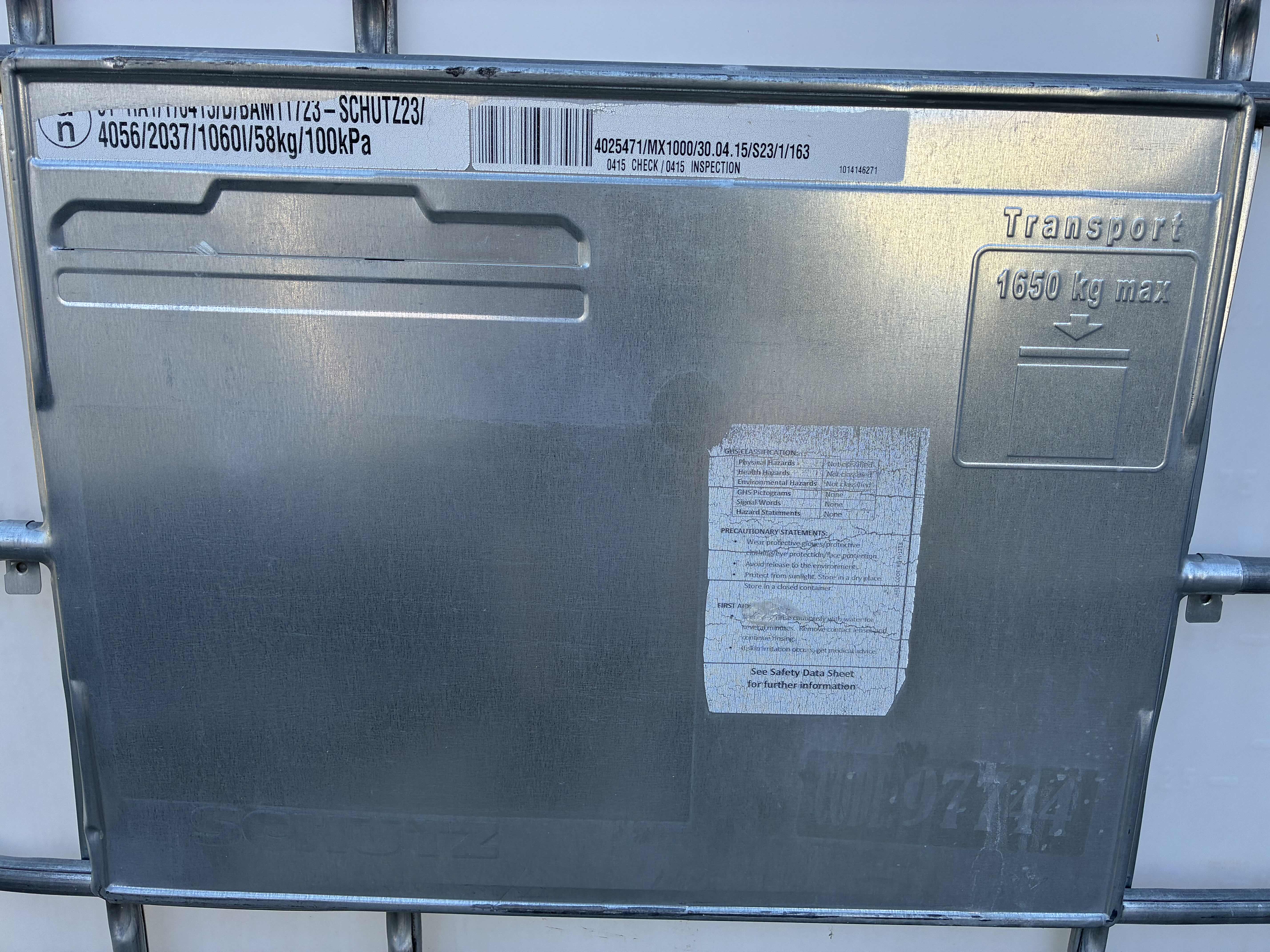 Photo 1 of SCHUTZ 1000L ECOBULK IBC VALVE FRAME PALLET STORAGE TANK 39.5” X 47.75“ H46“