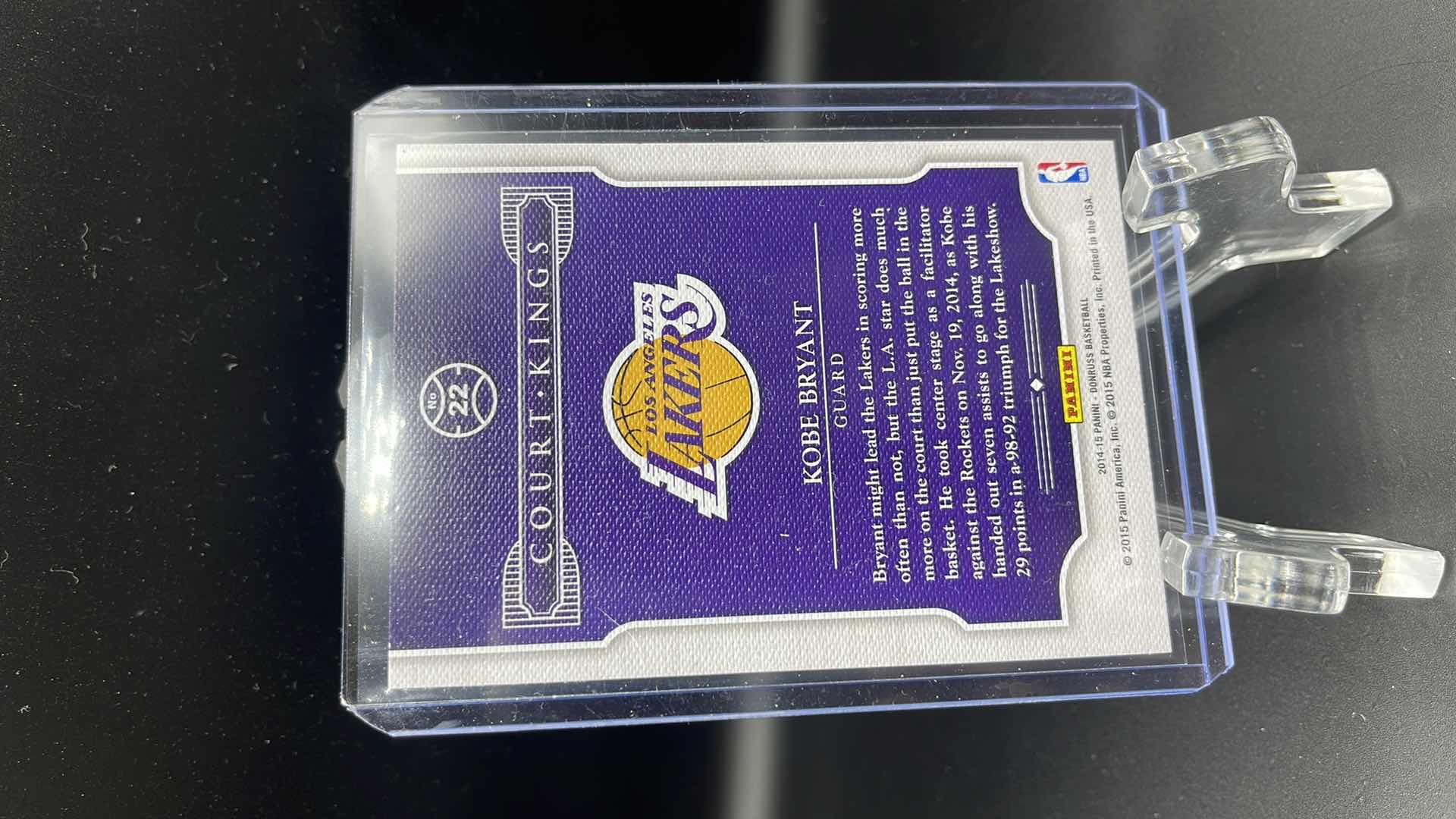 Photo 2 of 2014 KOBE BRYANT PANINI CARD 22 “COURT KINGS”