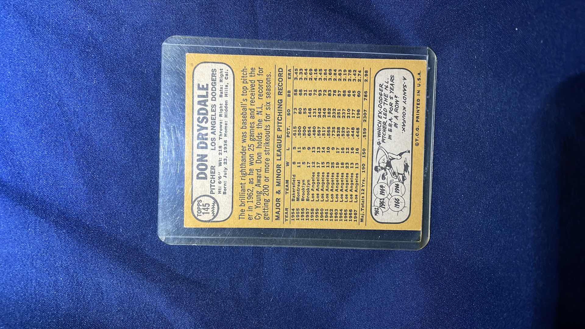 Photo 2 of RARE 1962 TOPPS DON DRYSDALE CARD #145