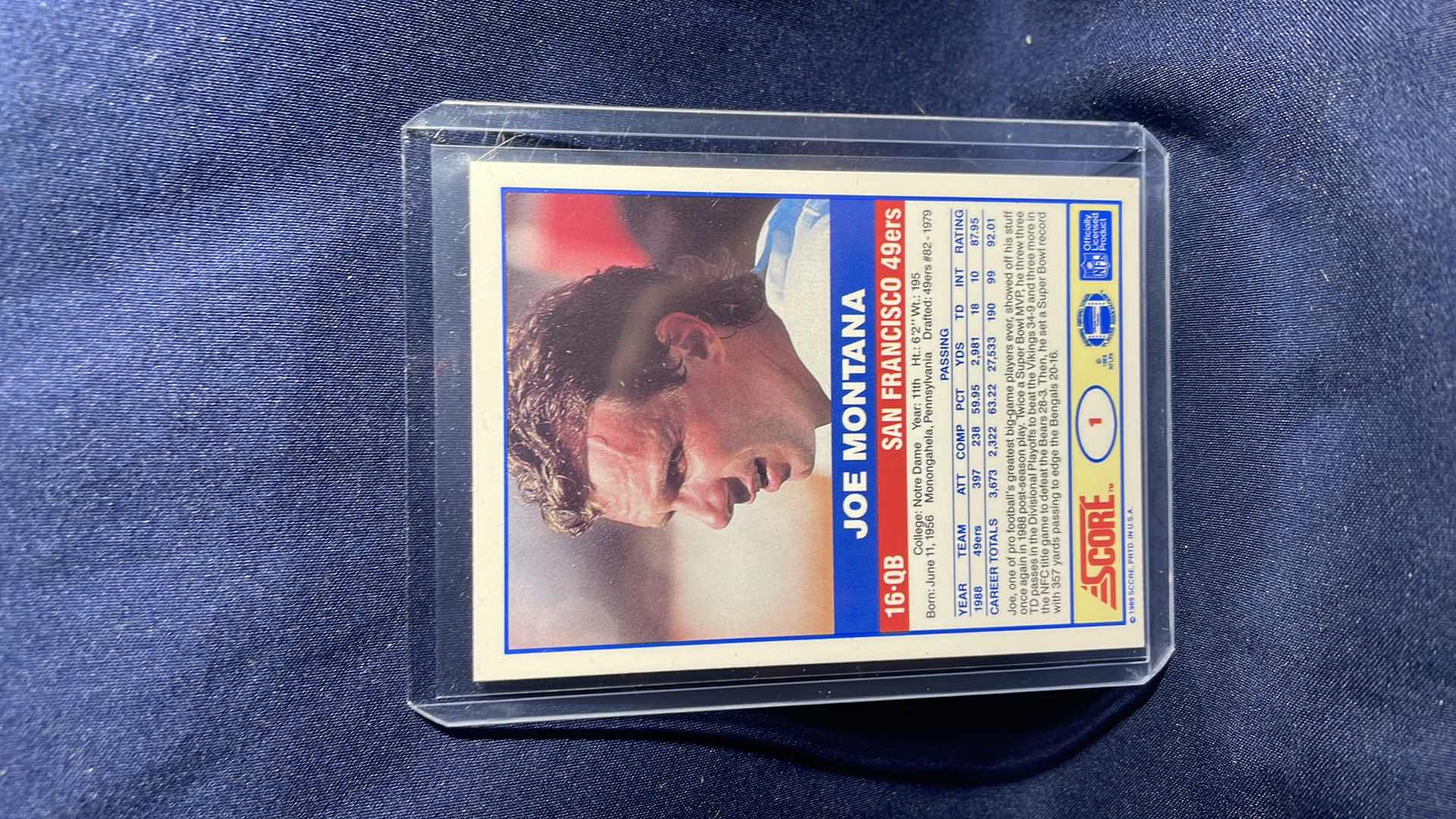 Photo 2 of 1989 SCORE JOE MONTANA CARD #1