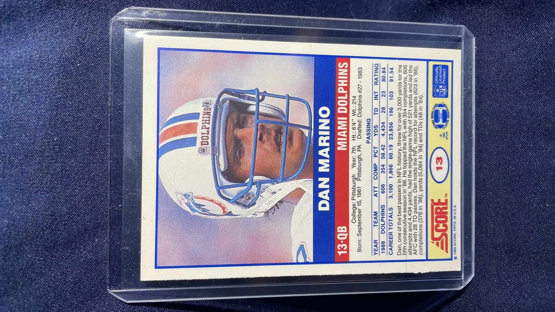 Photo 2 of 1989 SCORE DAN MARINO CARD #13