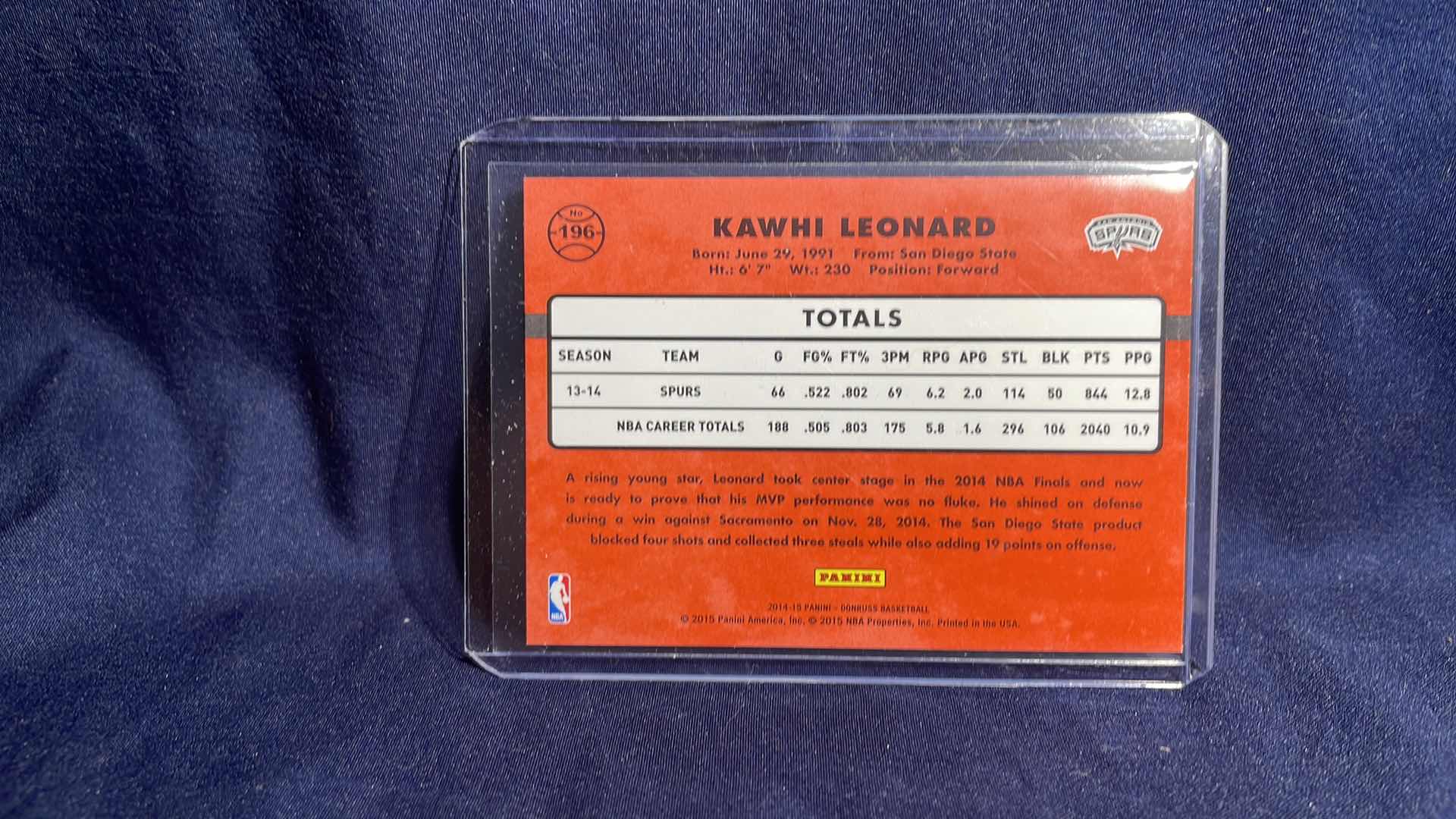 Photo 2 of 2014 KAWHI LEONARD CARD #196