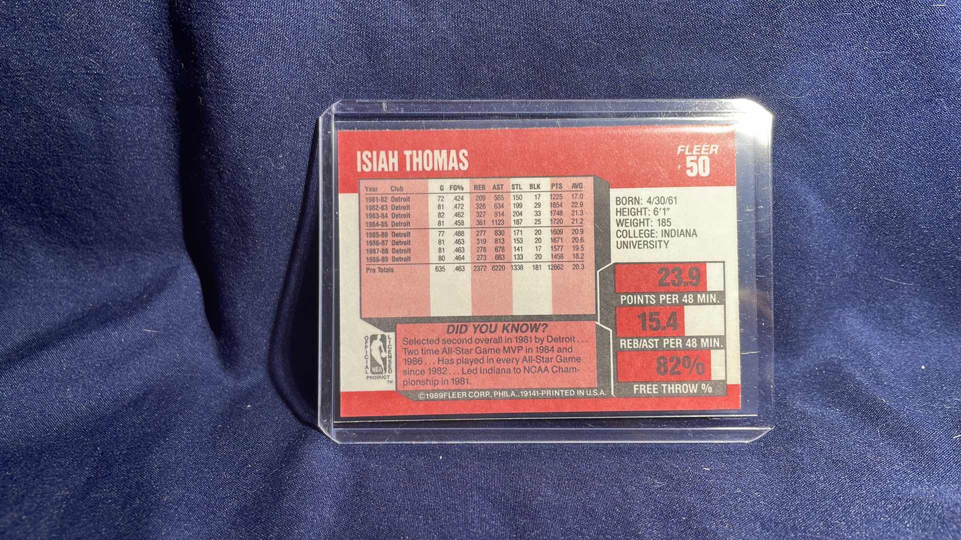 Photo 2 of 1989 FLEER ISIAH THOMAS CARD #50