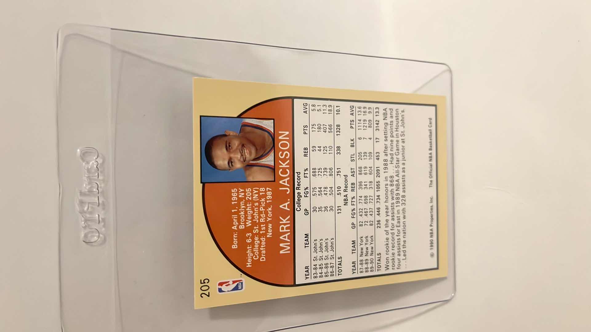 Photo 2 of RARE 1990 MARK JACKSON W MENENDEZ BROTHERS IN BACK GROUND NBA HOOPS CARD 205