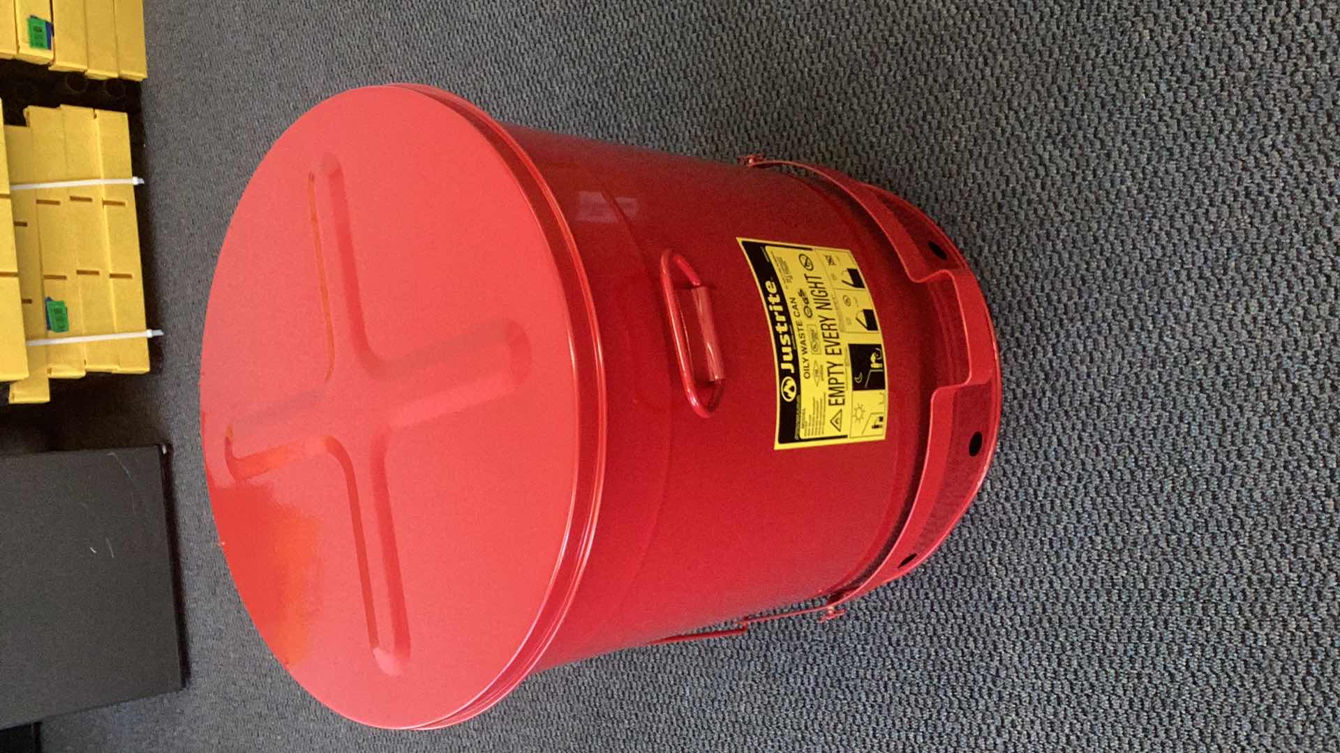 Photo 1 of JUSTRITE 21 GALLON OILY WASTE CAN BRAND NEW 19” X 24”